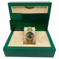 Rolex Datejust 36mm Steel 18k Yellow Gold Green Diamond VI IX Dial Watch 126233