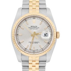 Rolex Datejust 36mm Steel 18K Yellow Gold Silver Dial Automatic Watch 116233