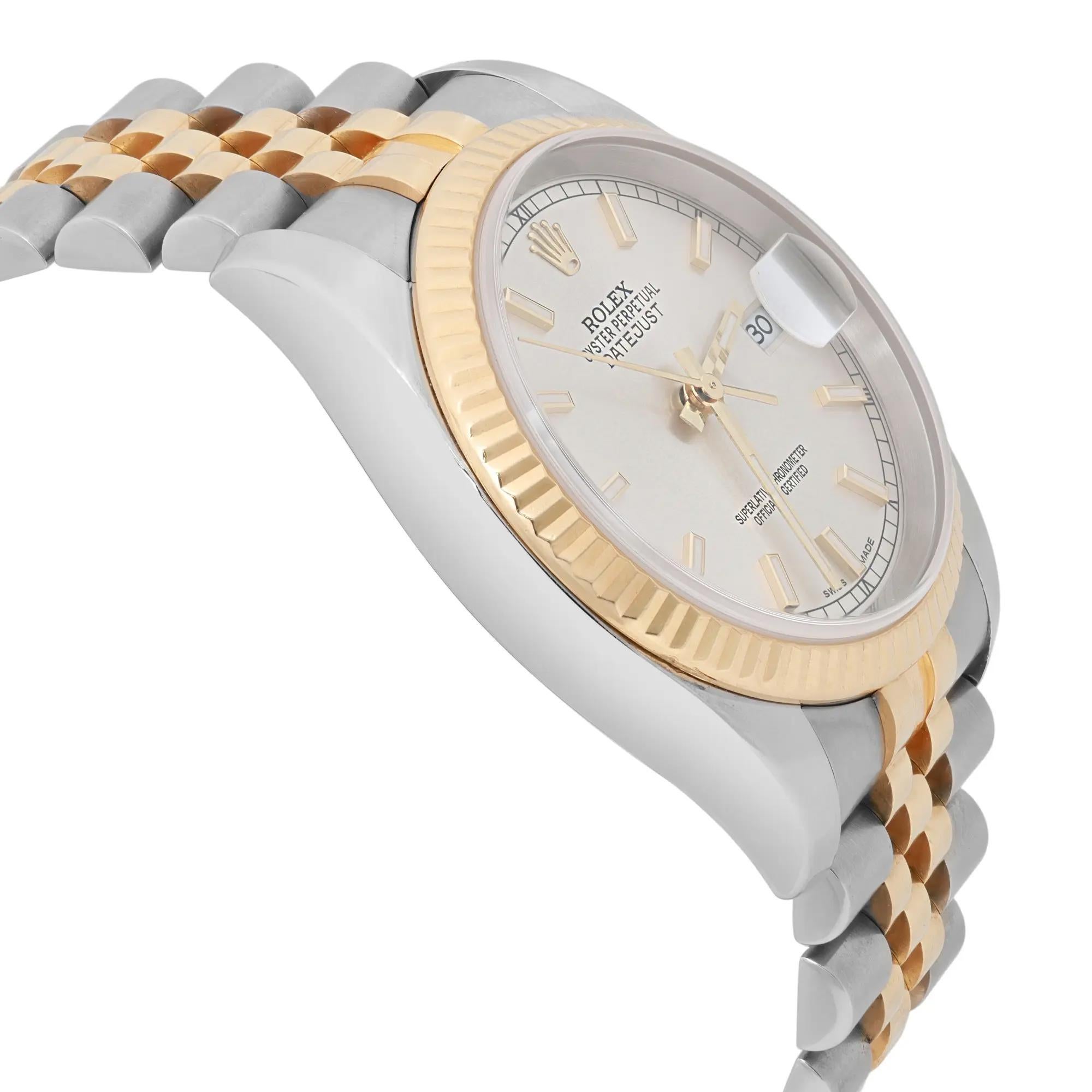 Rolex Datejust 36mm Acero Oro Amarillo 18K Esfera Plateada Reloj Automático 116233 en Excelente estado para la venta en New York, NY