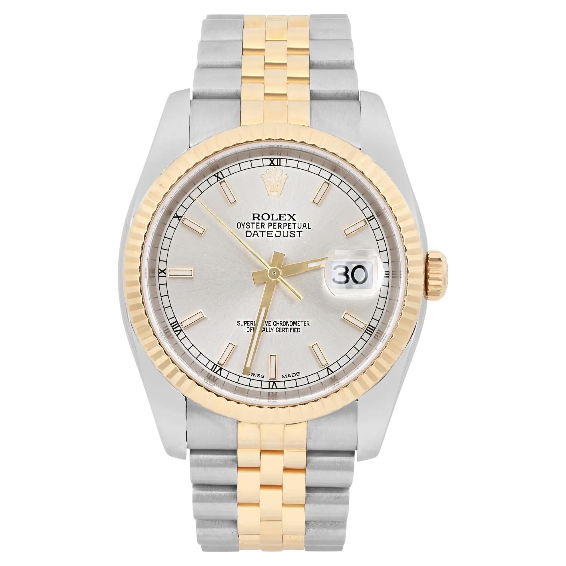 Rolex Datejust 36mm Acero Oro Amarillo 18K Esfera Plateada Reloj Automático 116233