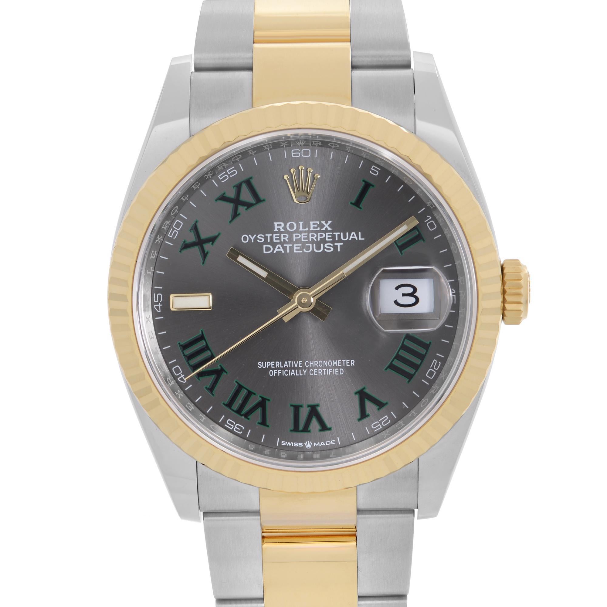 Display Model 2022 Card. Rolex Datejust 36 Steel 18k Yellow Gold Wimbledon Dial Automatic Men's Watch 126233.  This Beautiful Timepiece Come with a 2022 Card & is Powered by Mechanical (Automatic) Movement And Features: Round Stainless Steel Case