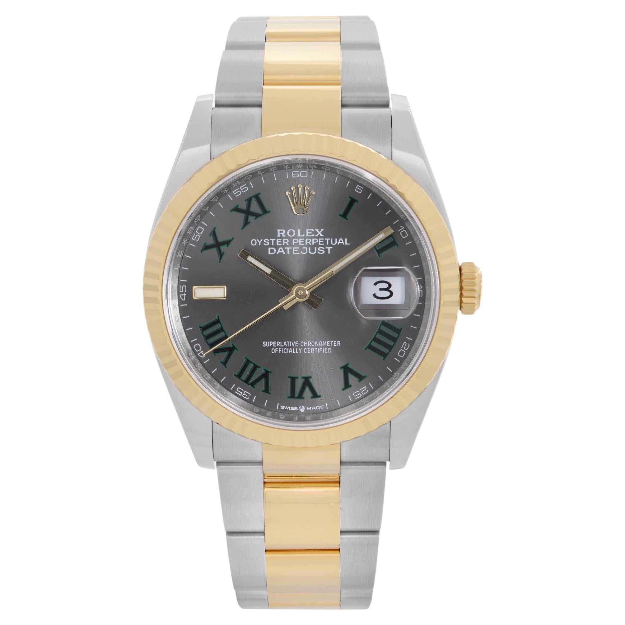 Rolex Datejust Edelstahl 18k Gelbgold Wimbledon Zifferblatt Automatikuhr 126233 im Angebot