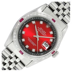 Rolex Datejust Steel and Gold Jubilee Diamond Watch with Red Diamond Dial