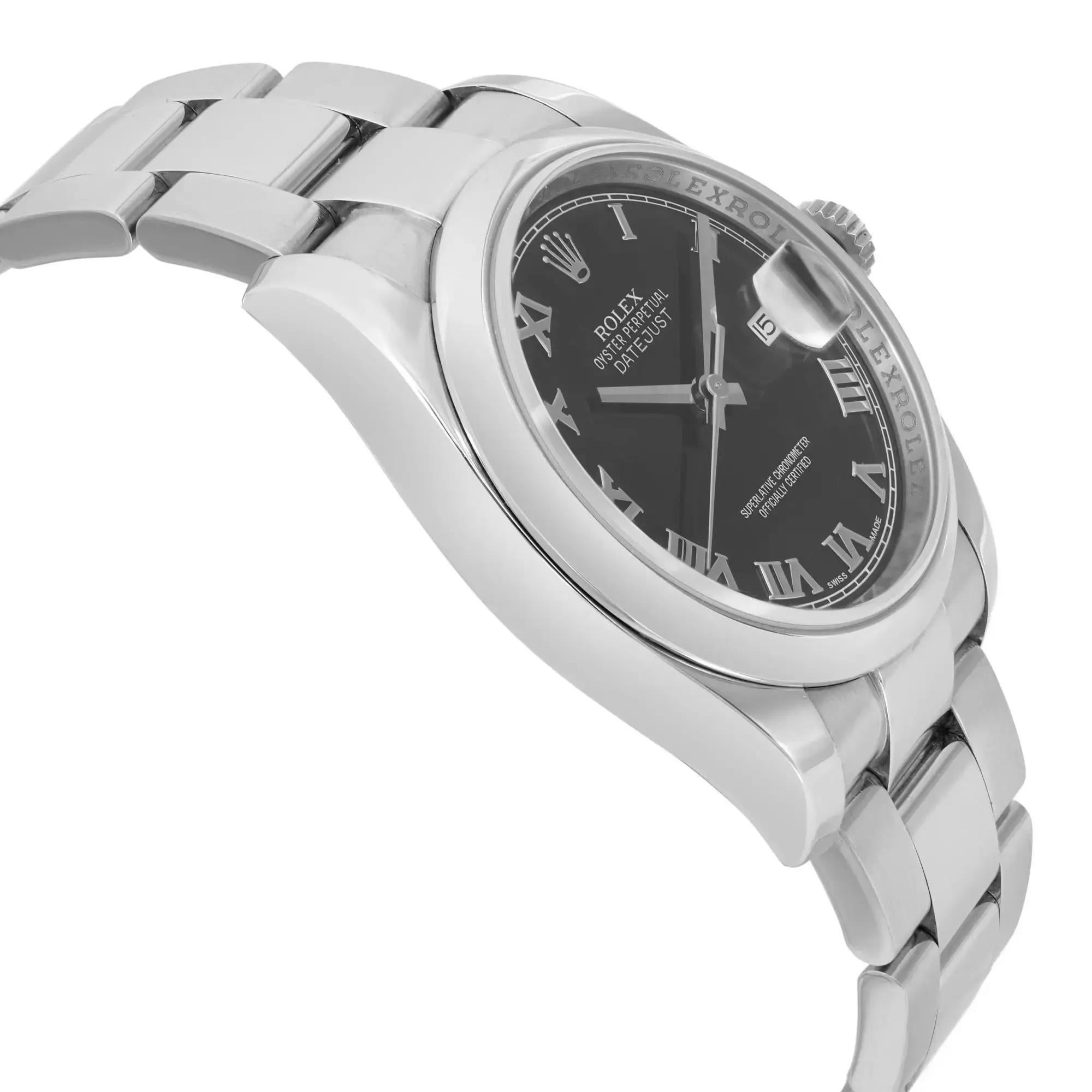 Rolex Datejust 36mm Steel Black Roman Dial Automatic Men's Watch 116200 For Sale 1