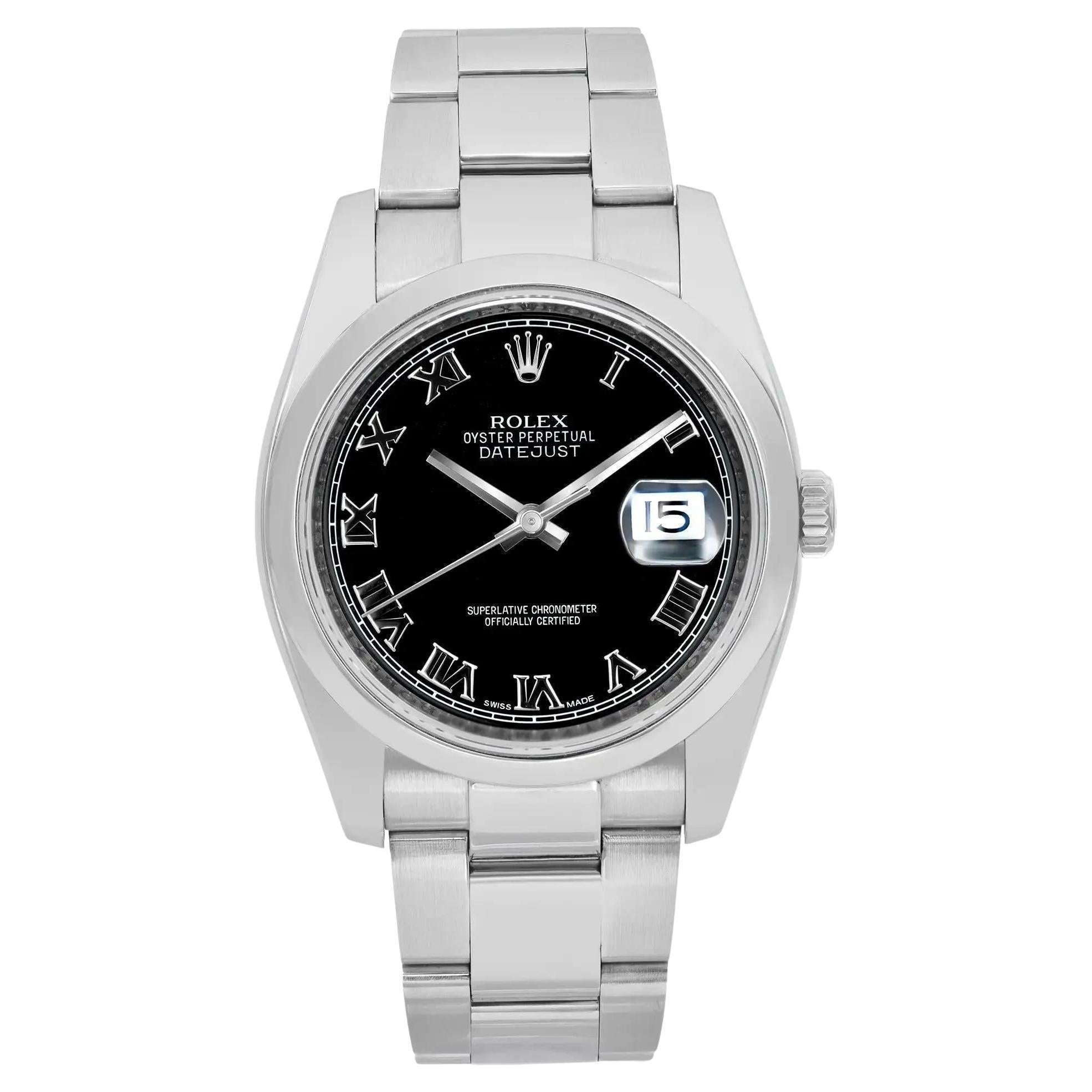 Montre Homme Rolex Datejust 36mm Acier Cadran romain noir Automatique 116200