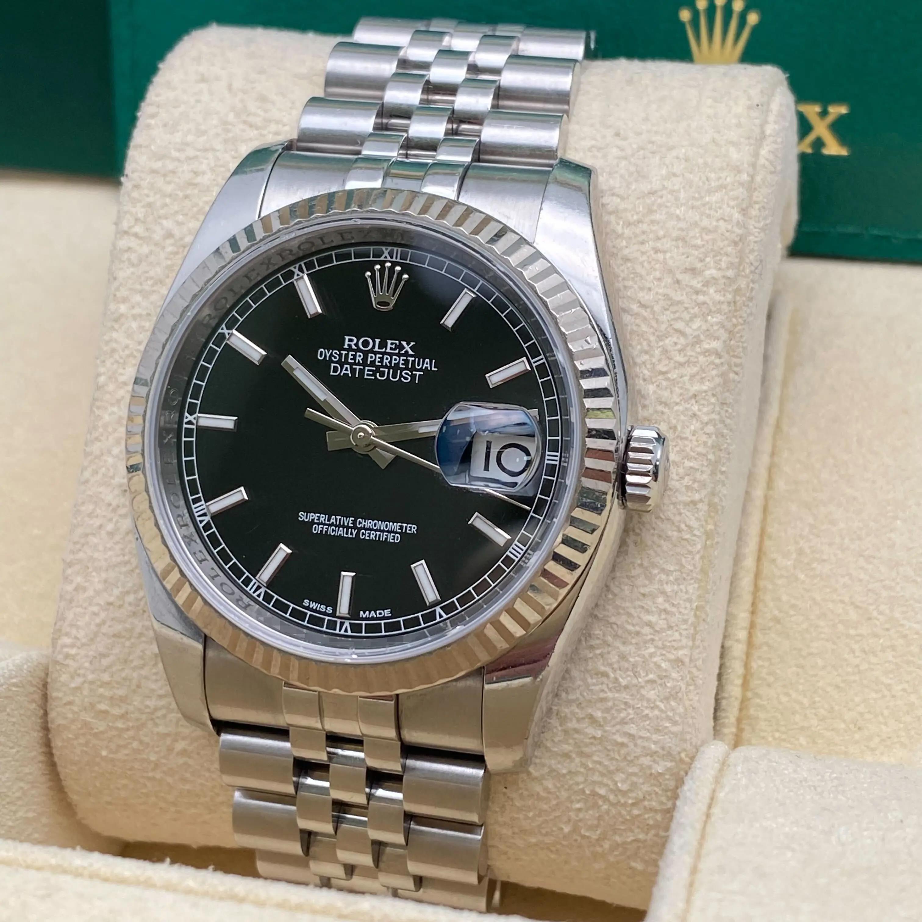 Rolex Datejust 36mm Acero Esfera Ruleta Negra Reloj Automático Caballero 116234 en Bueno estado para la venta en New York, NY