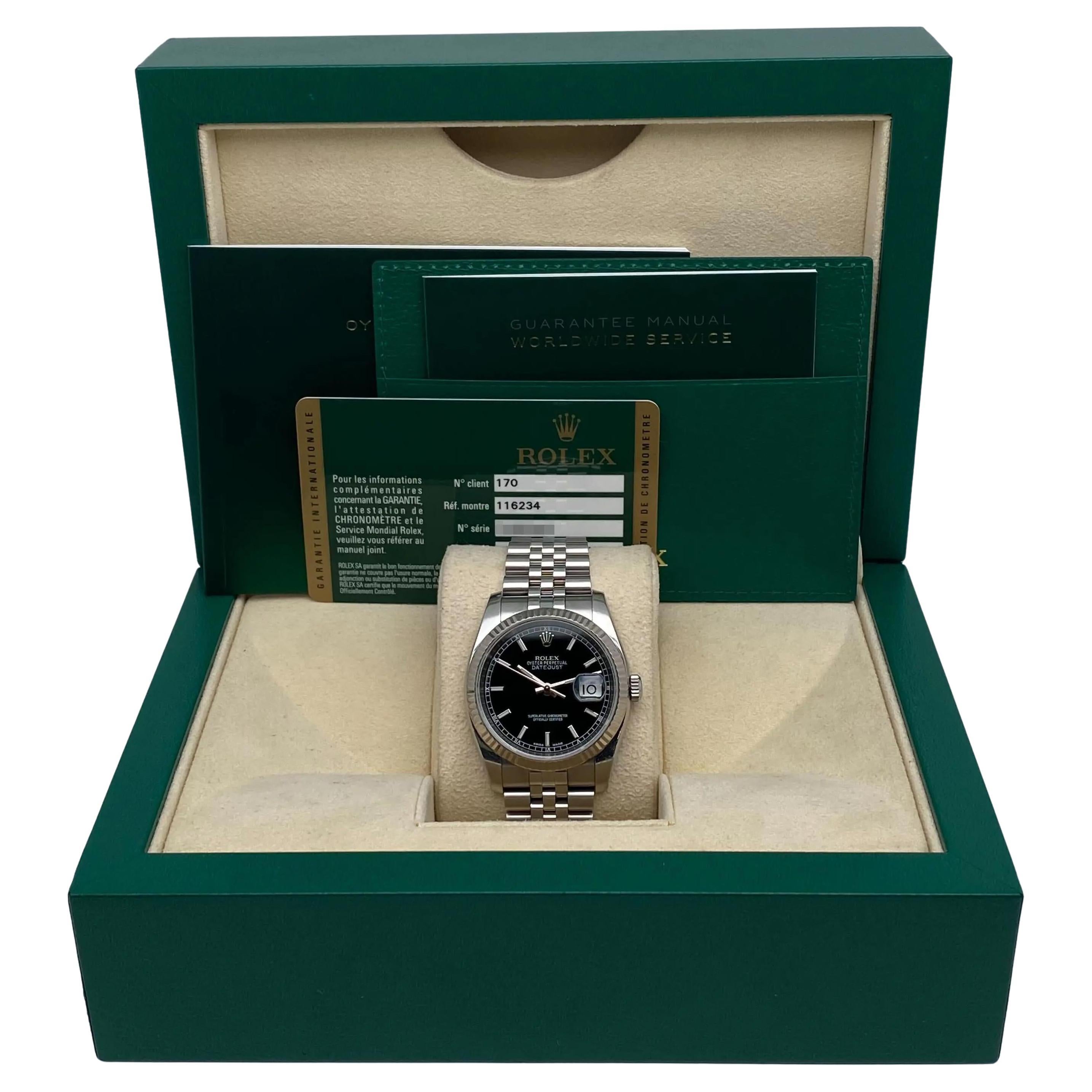 Rolex Datejust 36mm Acero Esfera Ruleta Negra Reloj Automático Caballero 116234