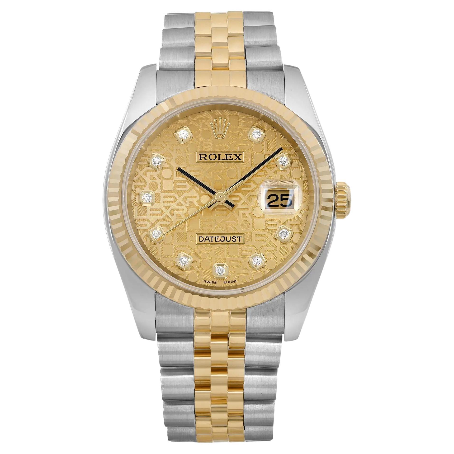 Rolex Datejust 36mm Steel Champagne Jubilee Diamond Dial Automatic Watch 116233