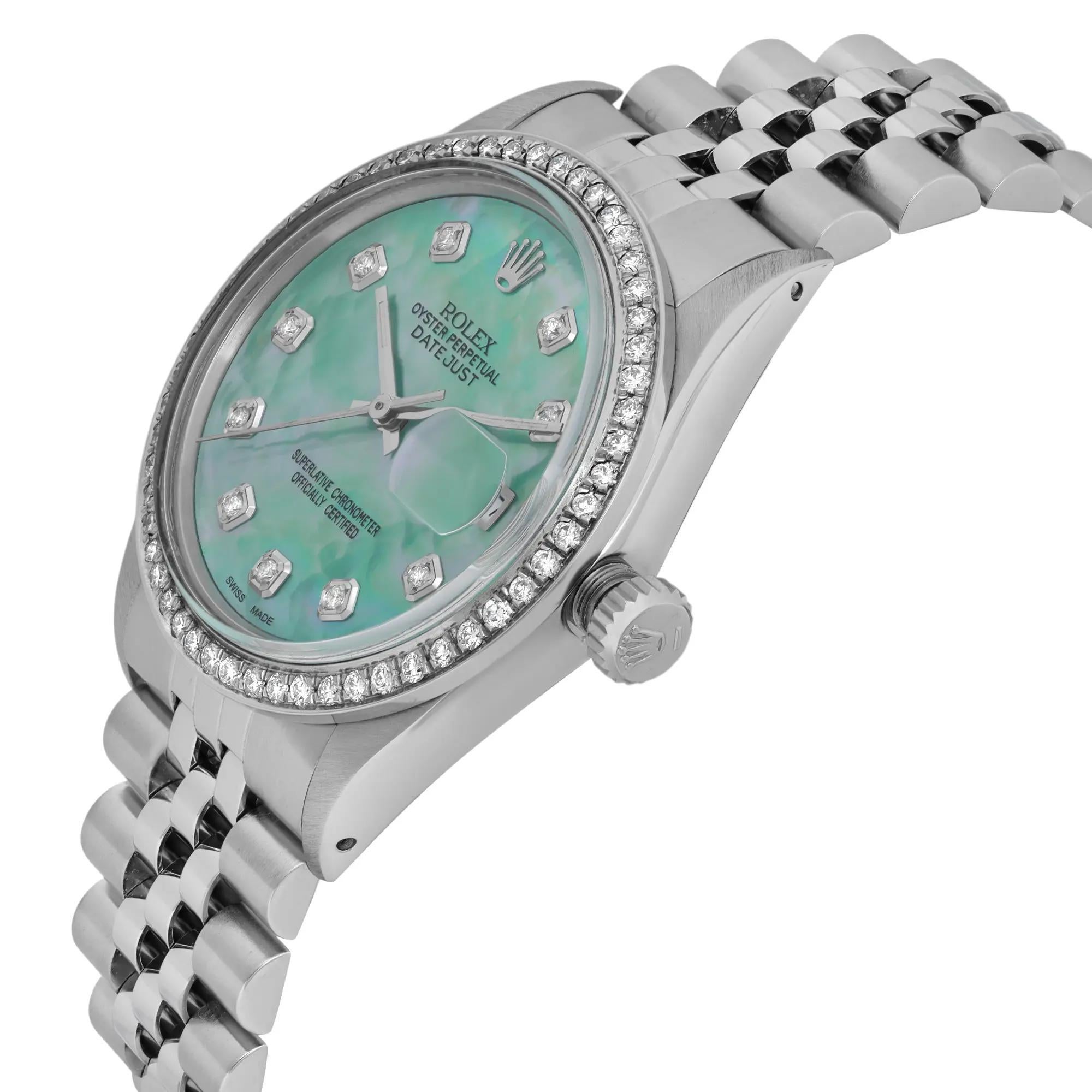Rolex Datejust 36mm acciaio personalizzato Greene & Greene & Greene lunetta diamantata Orologio 16030 In condizioni buone in vendita a New York, NY
