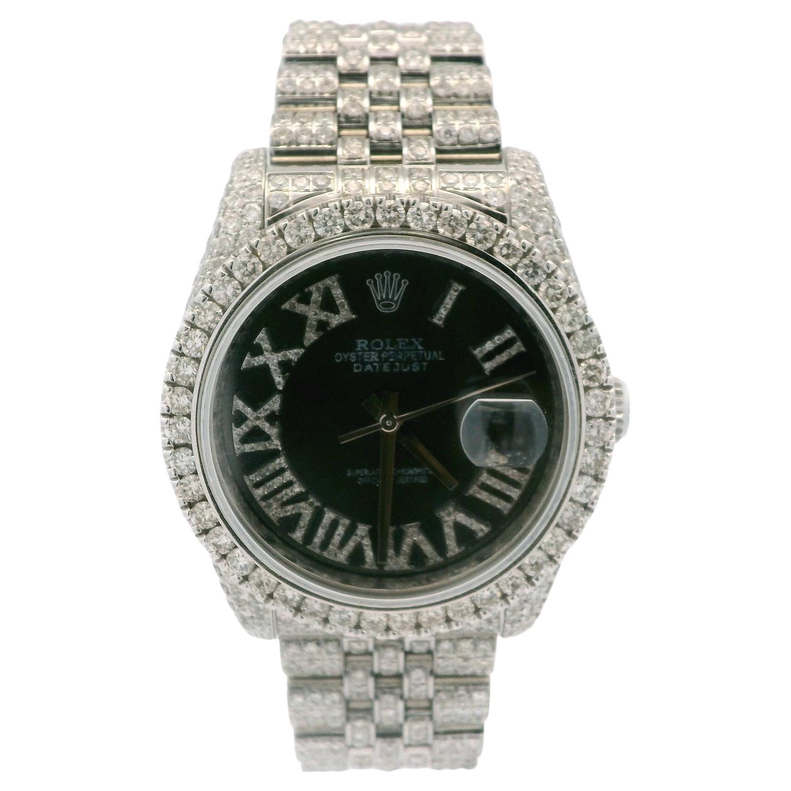 Rolex Datejust 36mm Steel Dial Diamond Bezel Iced Out Jubilee Watch 116200 For Sale