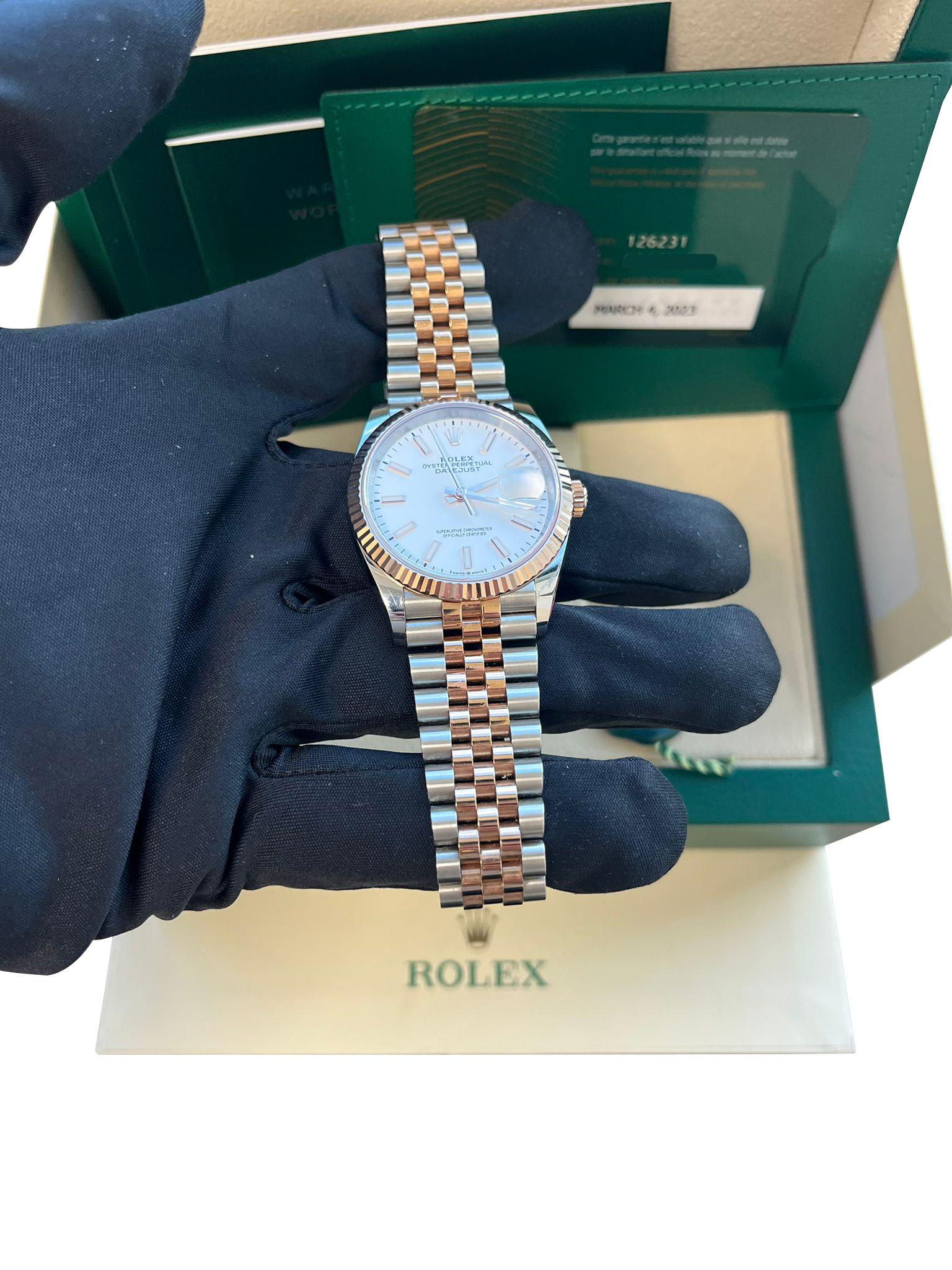 Rolex Datejust 36mm Steel Everose Gold White Dial Men's Jubilee Watch 126231 For Sale 14