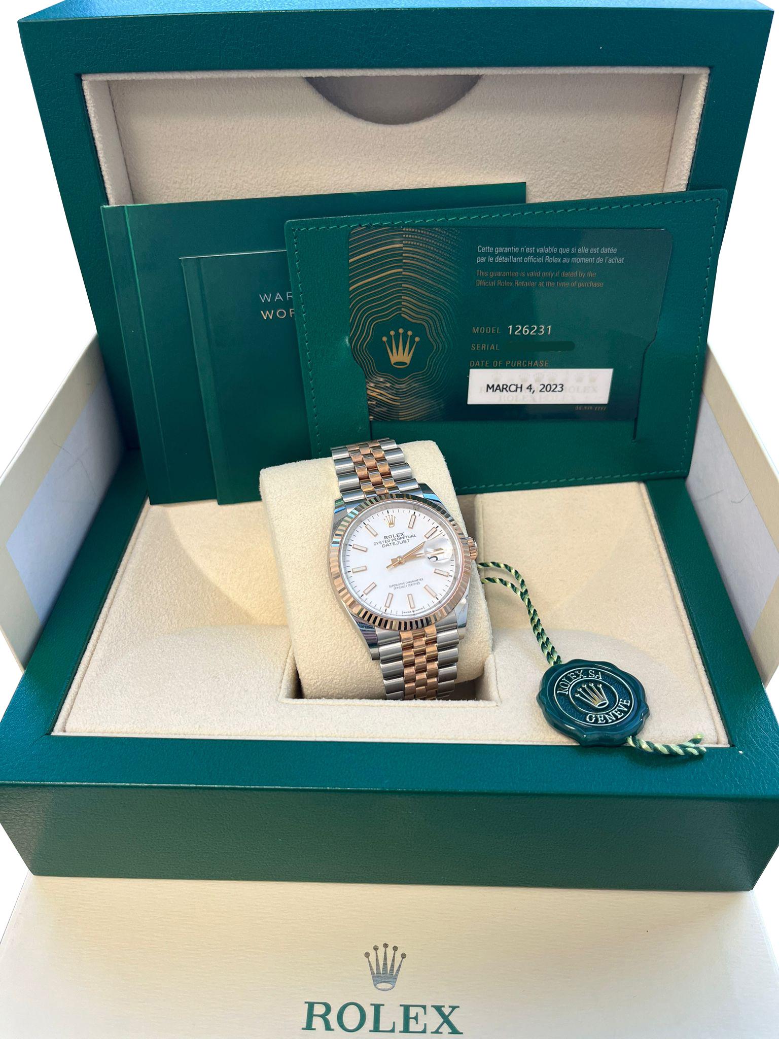 Modernist Rolex Datejust 36mm Steel Everose Gold White Dial Men's Jubilee Watch 126231 For Sale