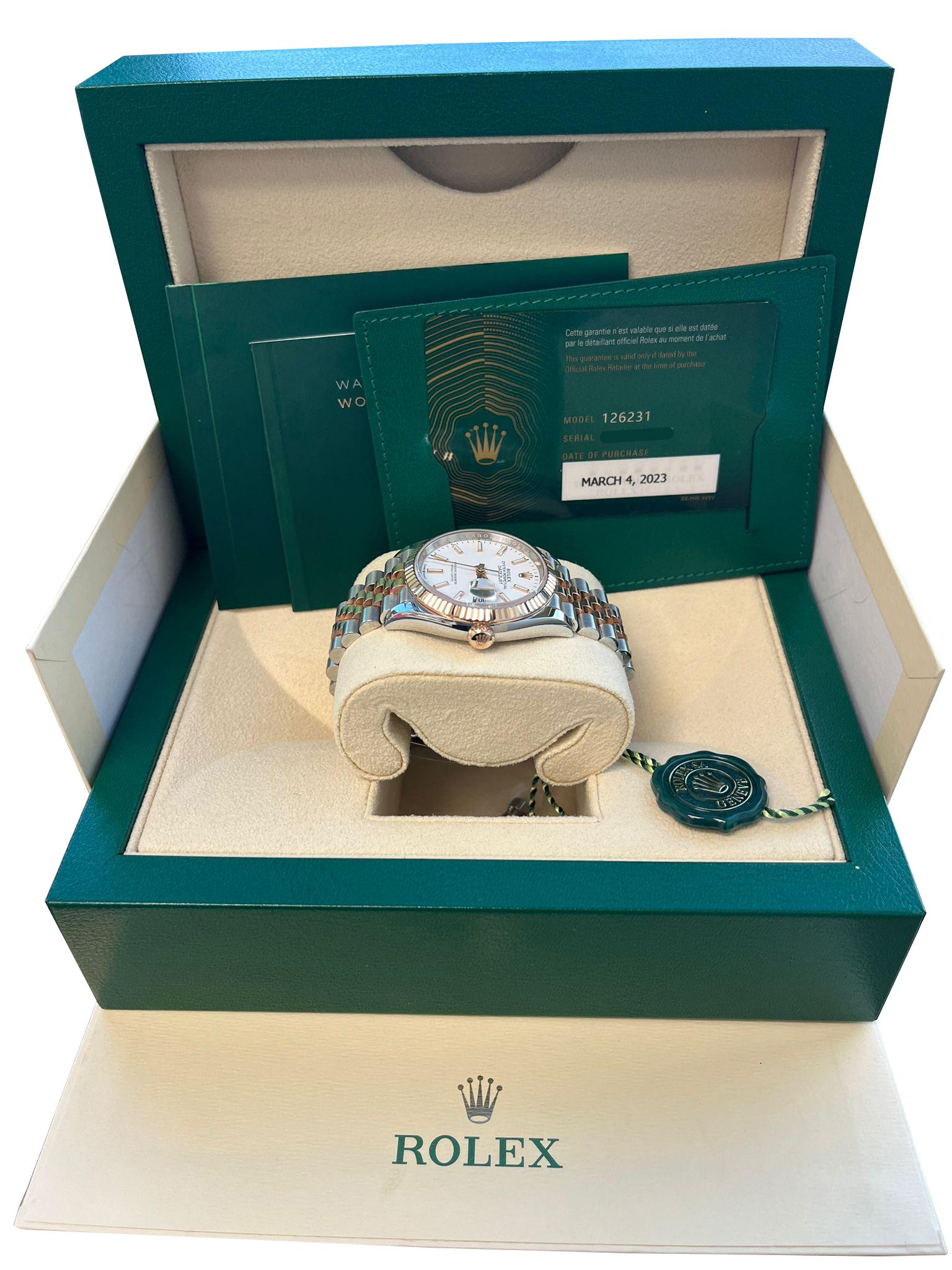 Rolex Datejust 36mm Steel Everose Gold White Dial Men's Jubilee Watch 126231 In New Condition For Sale In Aventura, FL
