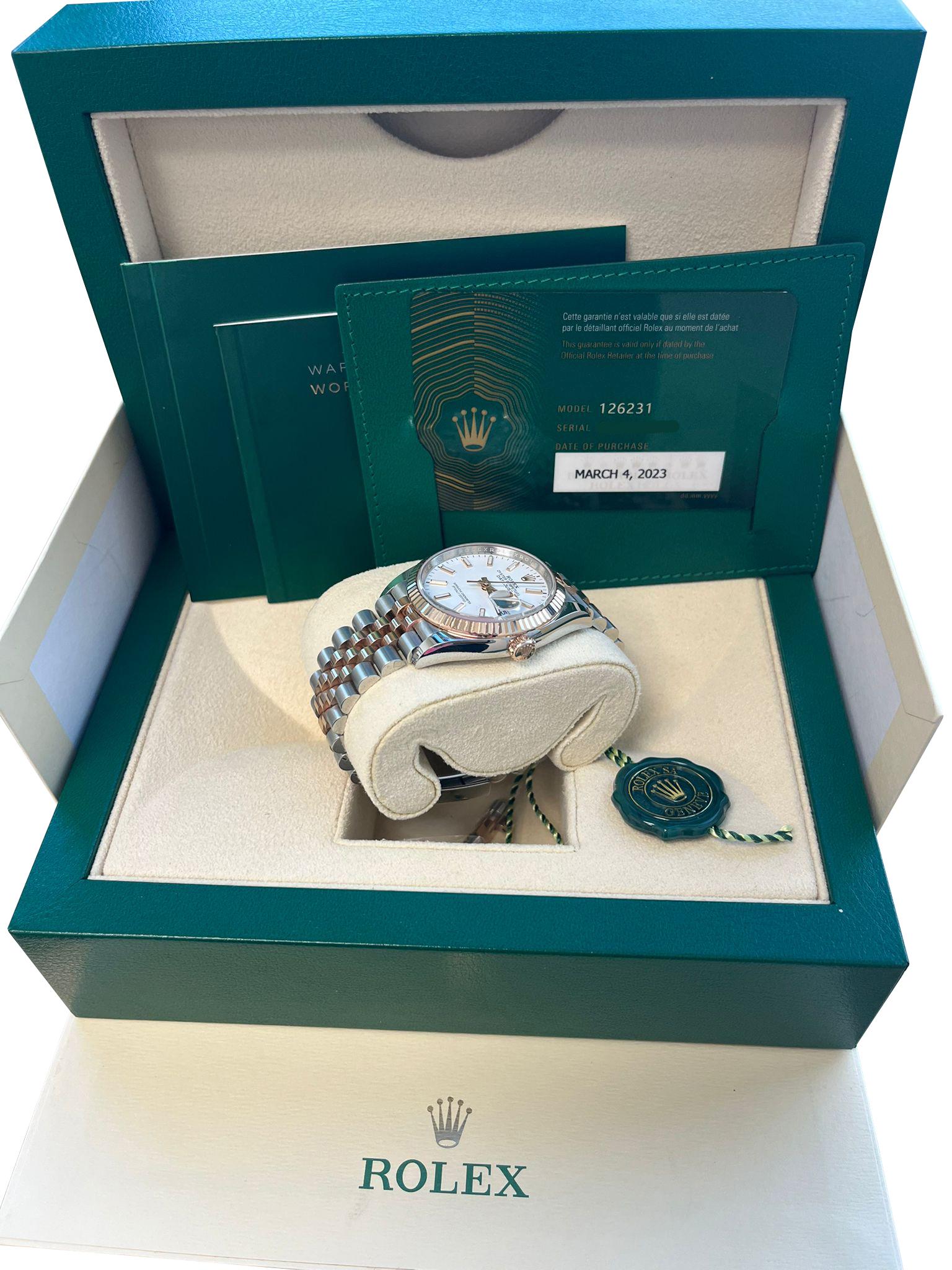 Women's or Men's Rolex Datejust 36mm Steel Everose Gold White Dial Men's Jubilee Watch 126231 For Sale