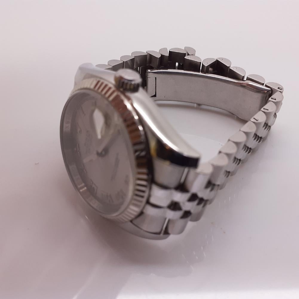Modern Rolex Datejust Steel Gold Bezel Automatic Silver Watch 116234 G Series 2010 For Sale