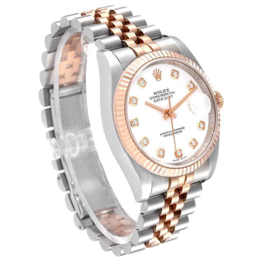 Rolex Datejust 36mm Steel Rose Gold Diamond Unisex Watch 116231 In Excellent Condition In Atlanta, GA