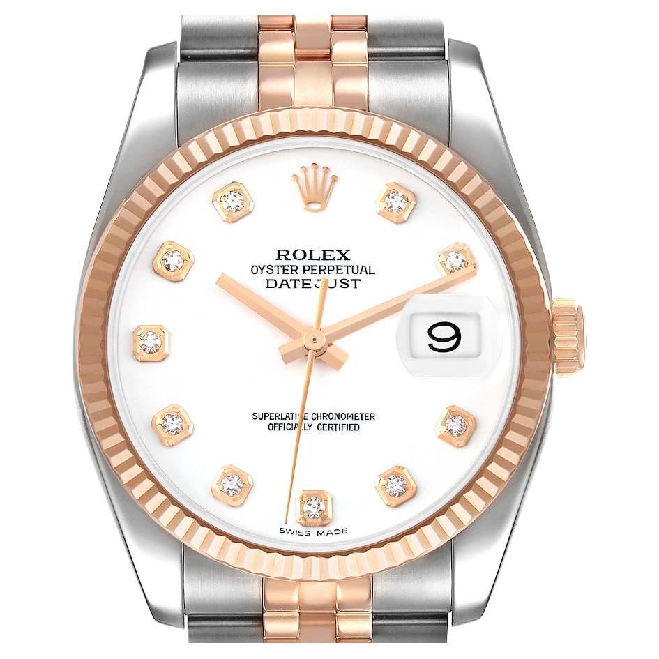 Rolex Datejust 36mm Steel Rose Gold Diamond Unisex Watch 116231