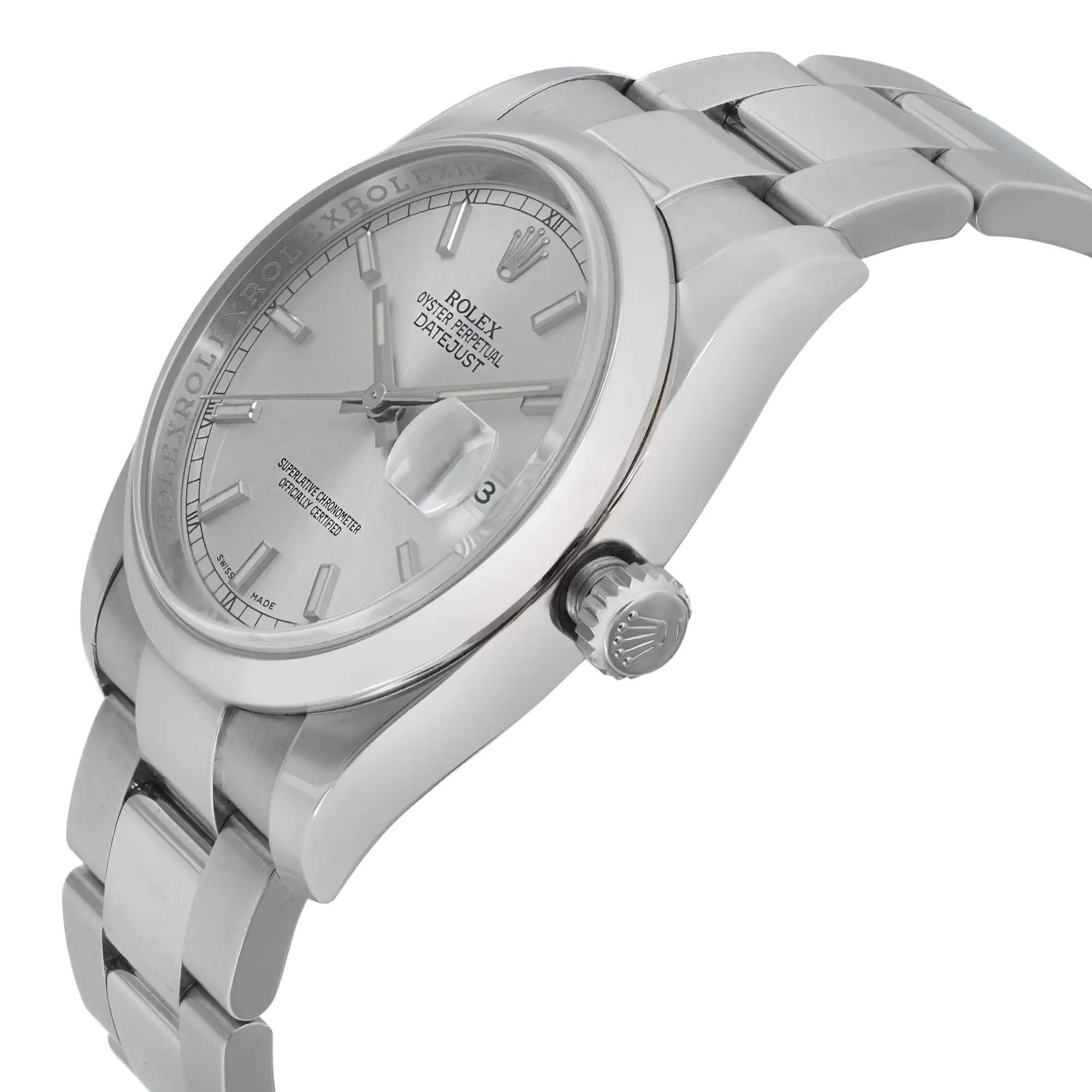 Rolex Montre automatique Datejust 36 mm avec cadran en acier et argent pour hommes 116200 Bon état - En vente à New York, NY