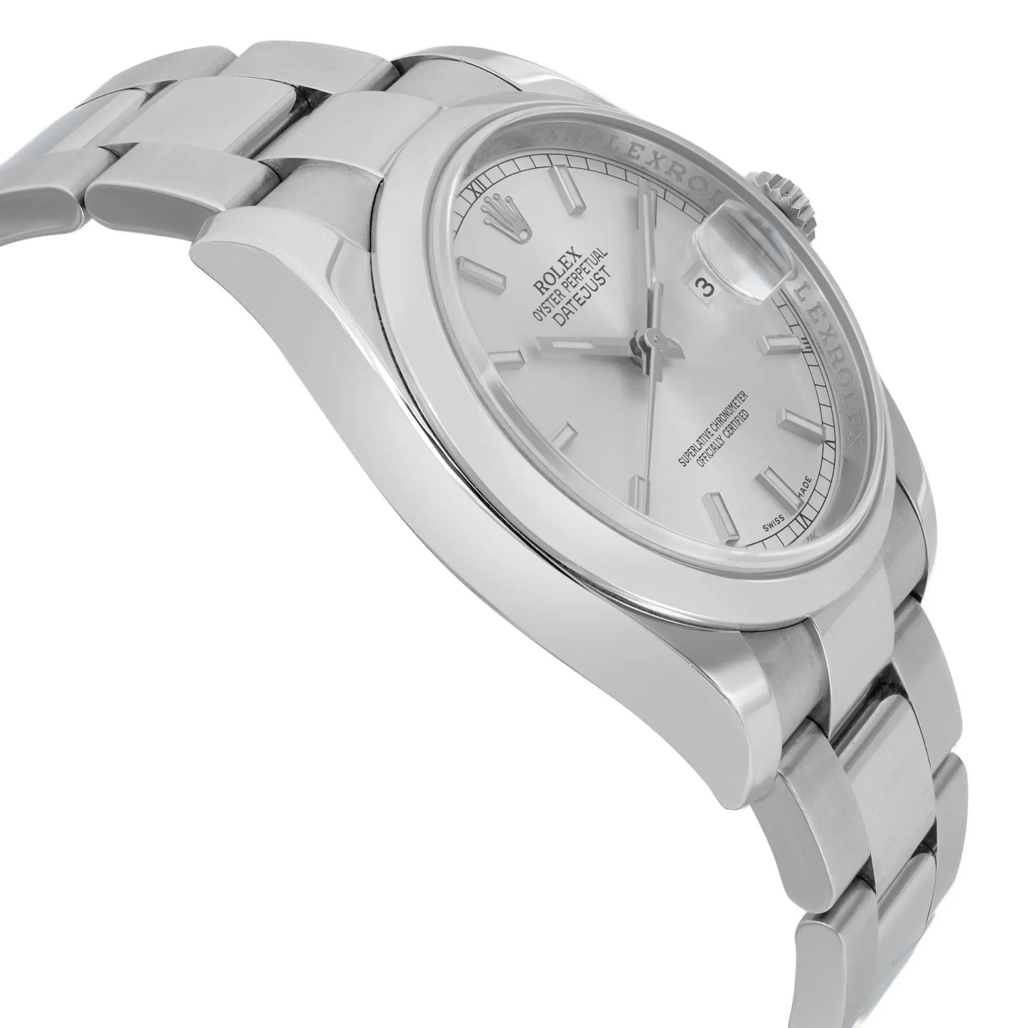 Rolex Montre automatique Datejust 36 mm avec cadran en acier et argent pour hommes 116200 Pour hommes en vente