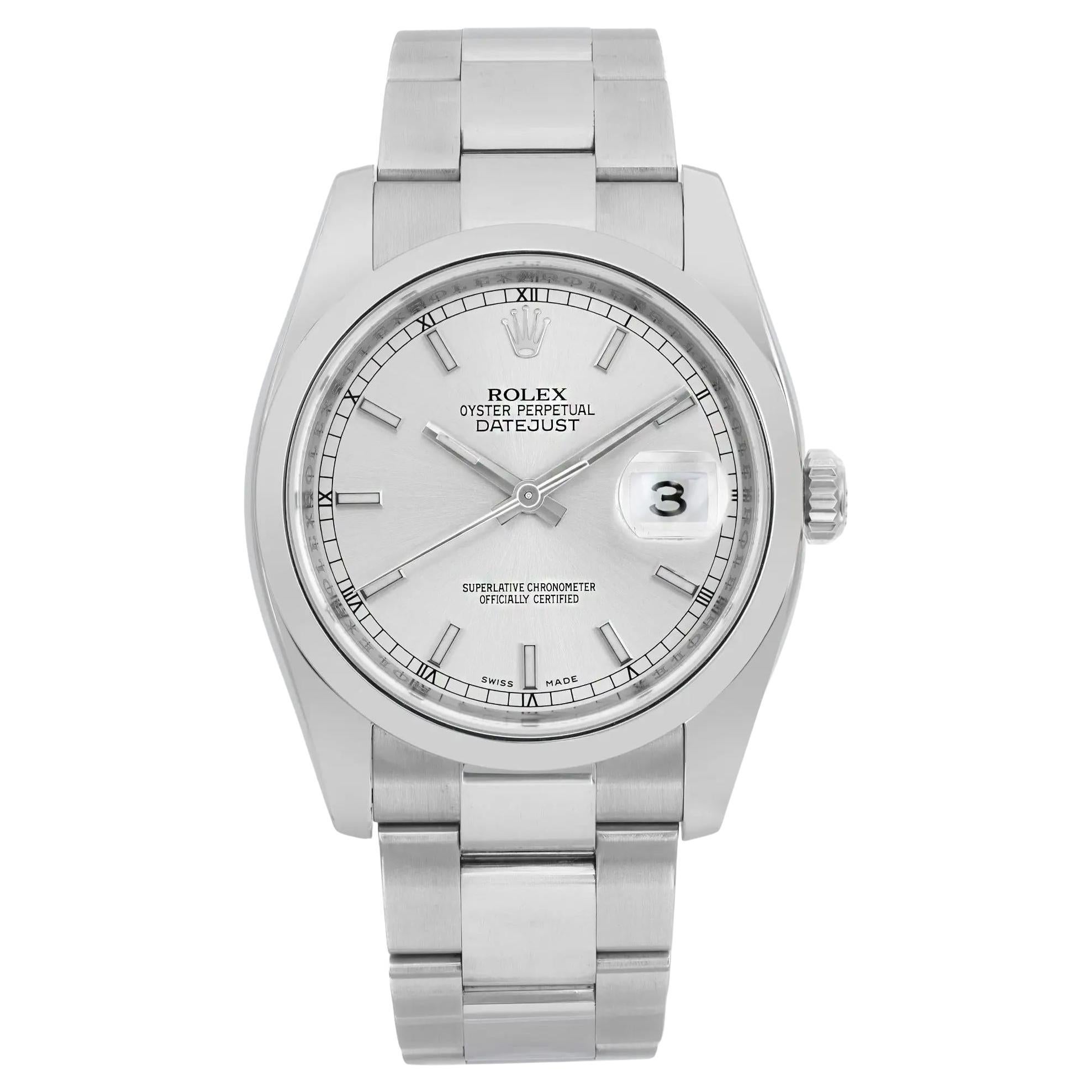 Rolex Montre automatique Datejust 36 mm avec cadran en acier et argent pour hommes 116200 en vente