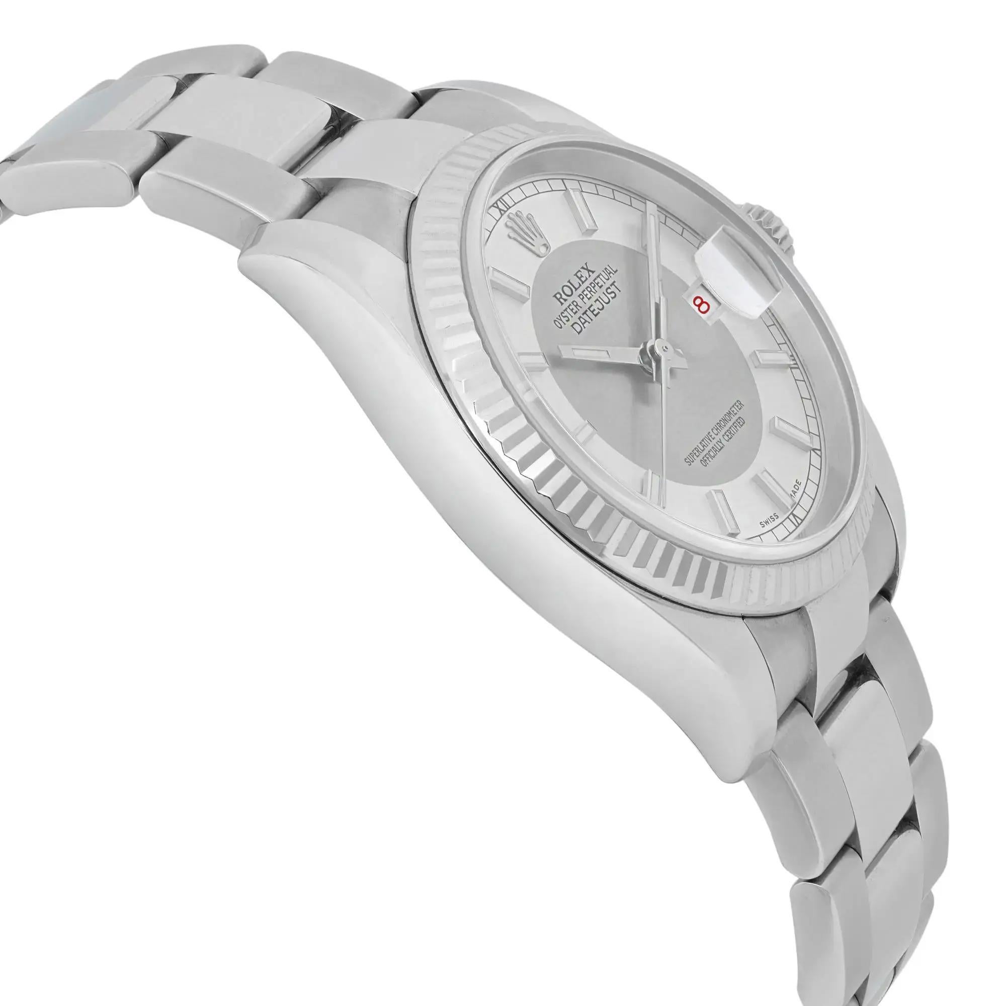 Women's or Men's Rolex Datejust 36mm Steel Tuxedo Silver Dial Automatic Watch 116234 For Sale