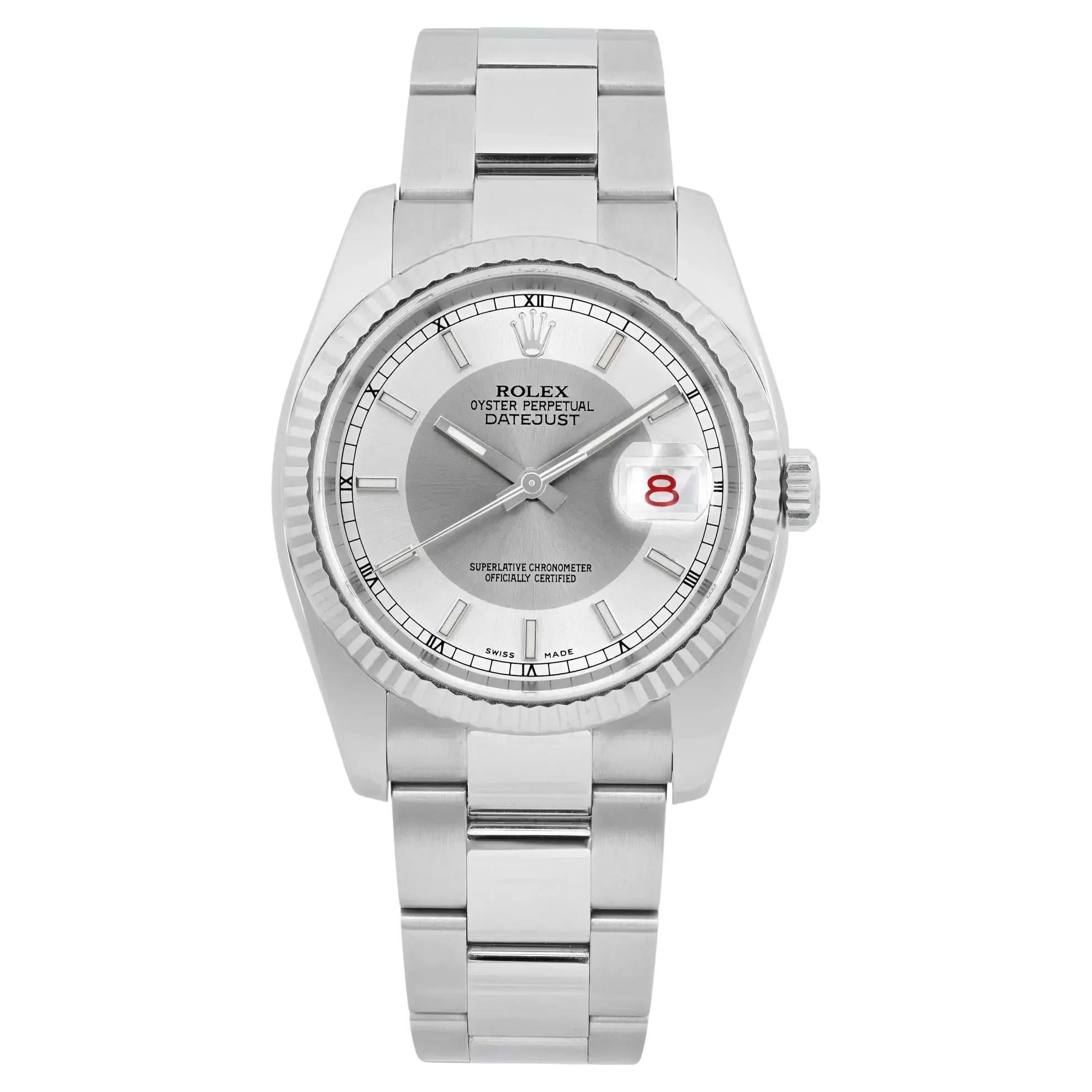 Rolex Datejust 36mm Steel Tuxedo Silver Dial Automatic Watch 116234