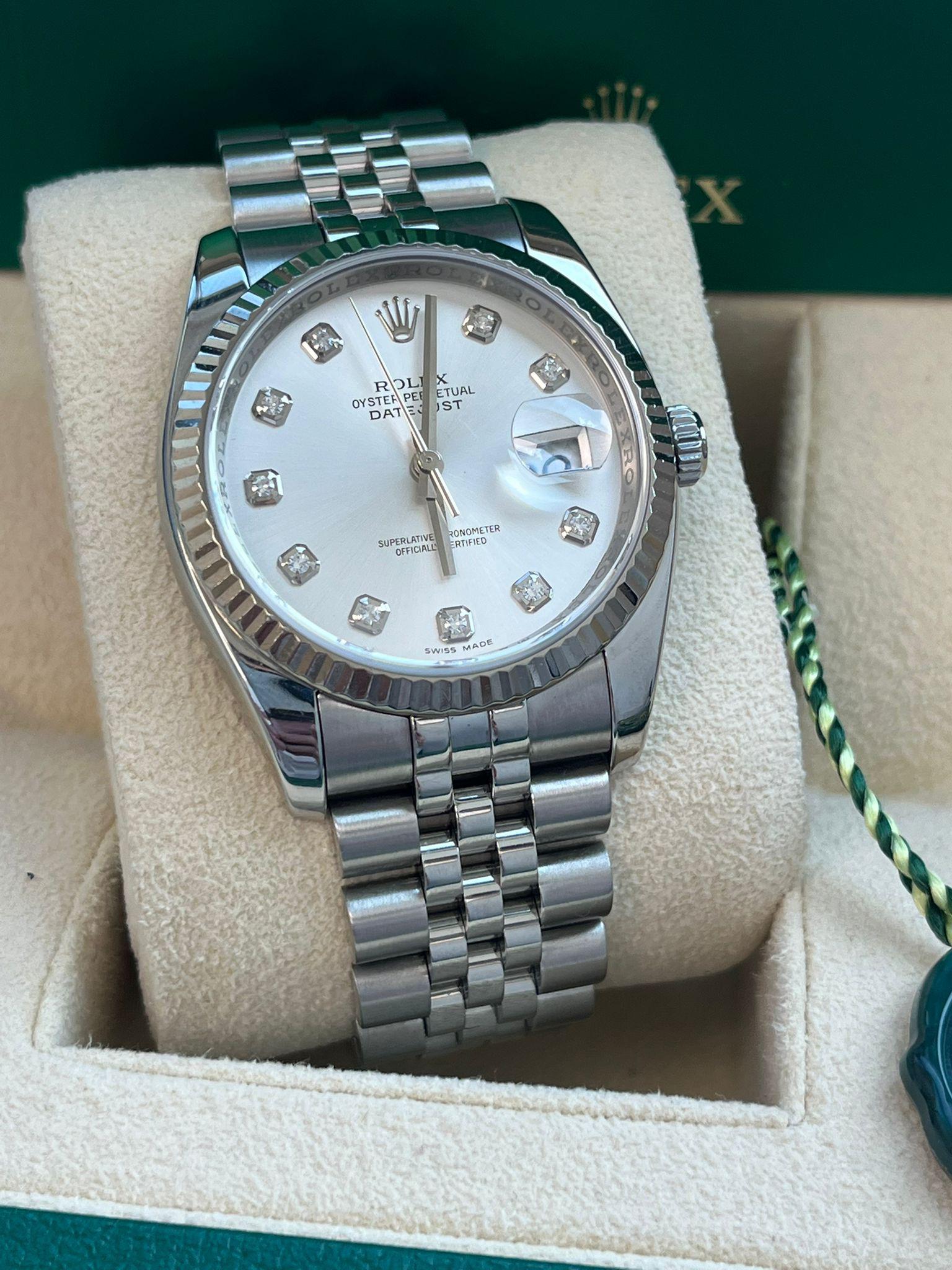 Rolex Montre Datejust 36 mm en acier, or blanc, argent et diamants pour hommes 116234 en vente 4