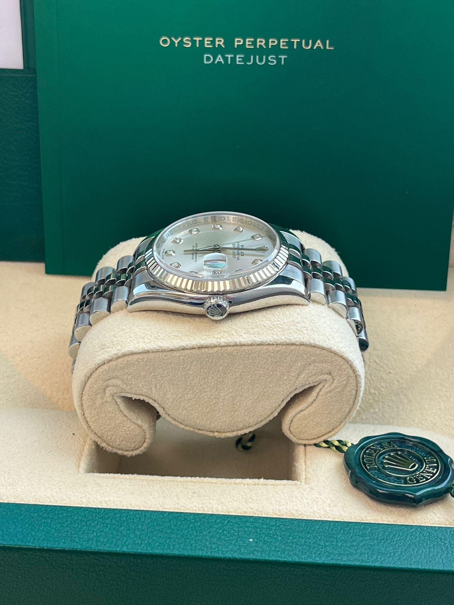 Rolex Montre Datejust 36 mm en acier, or blanc, argent et diamants pour hommes 116234 en vente 11