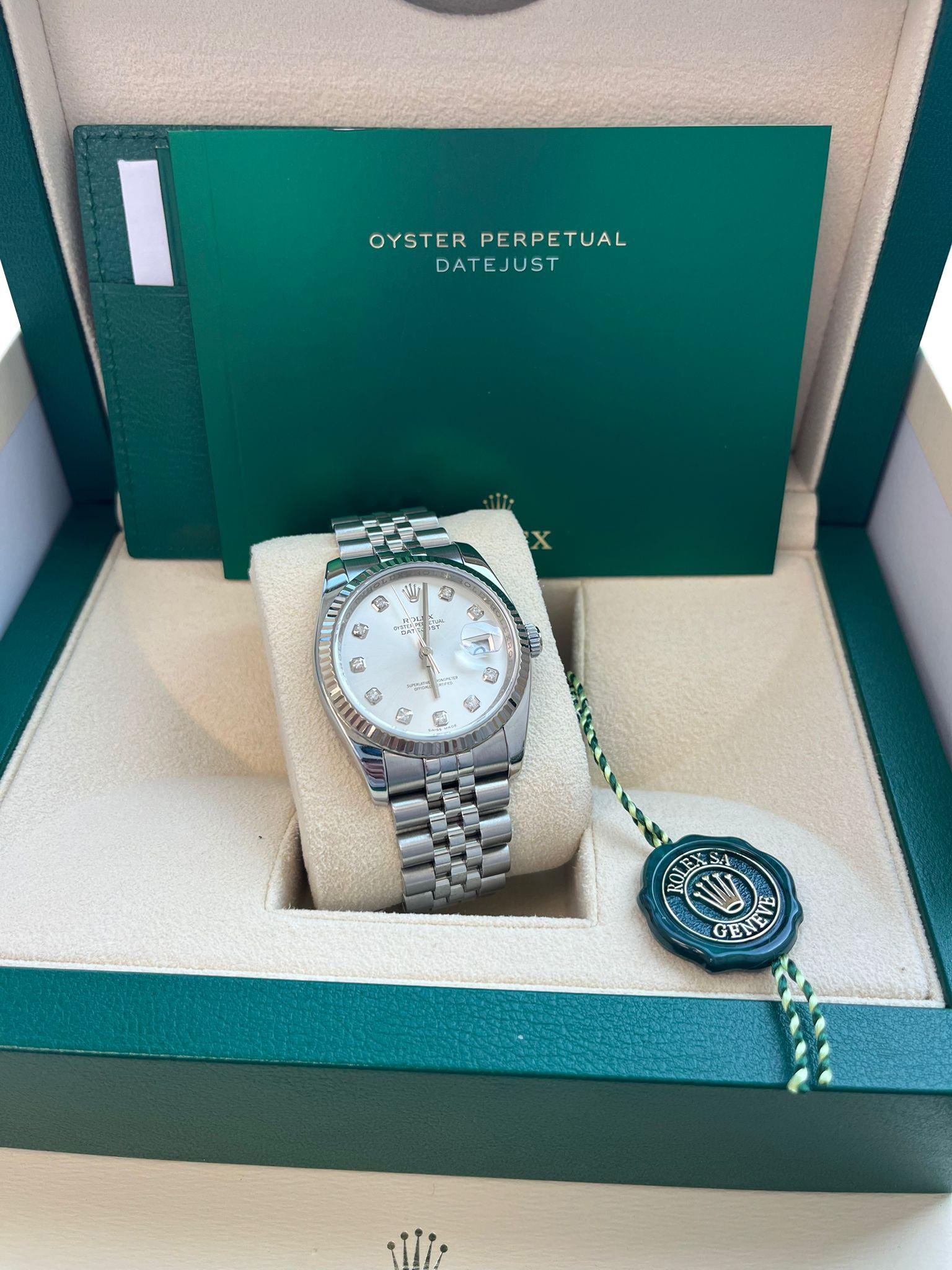 Rolex Montre Datejust 36 mm en acier, or blanc, argent et diamants pour hommes 116234 Unisexe en vente