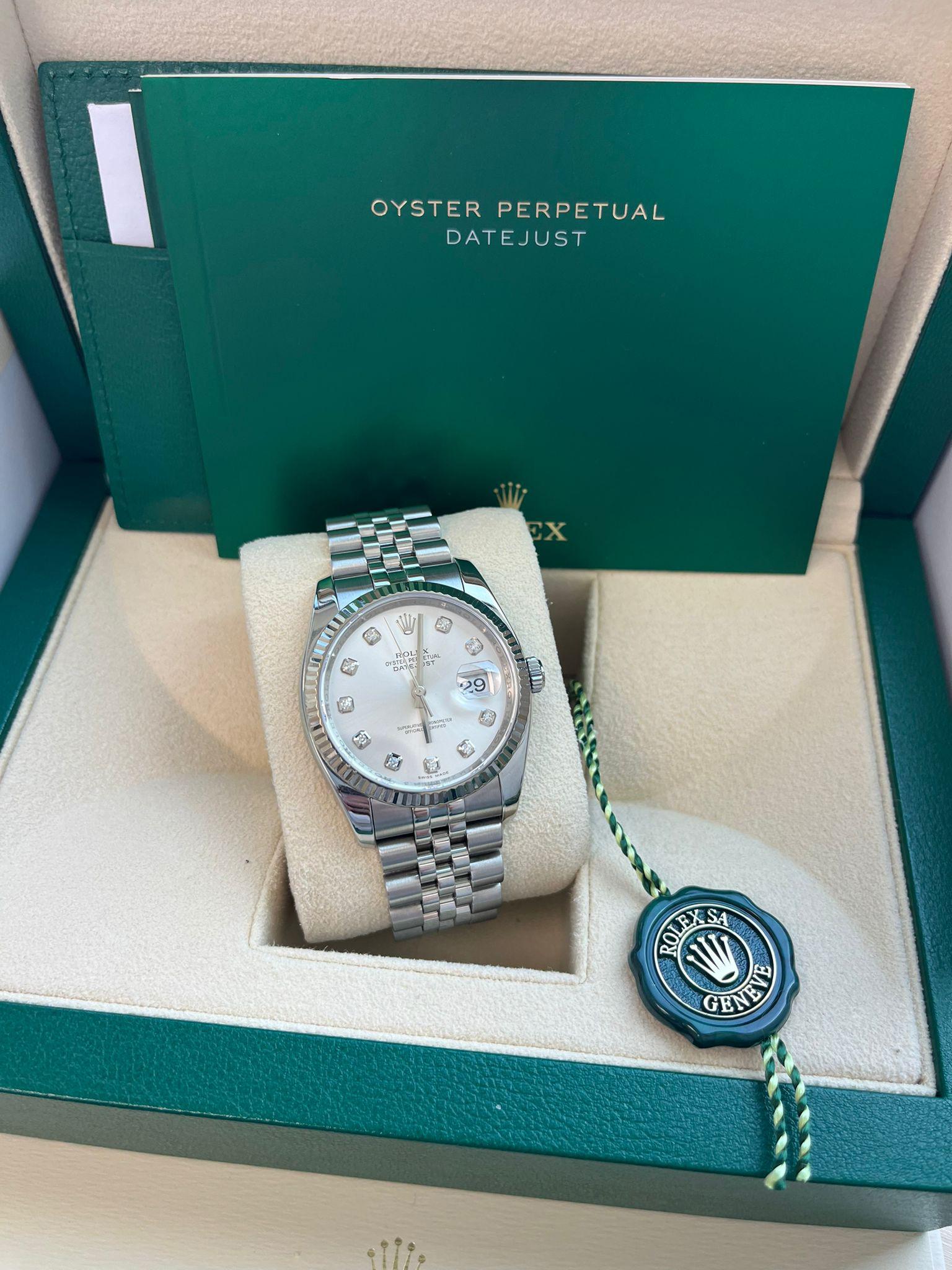 Rolex Montre Datejust 36 mm en acier, or blanc, argent et diamants pour hommes 116234 en vente 1