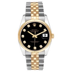 Rolex Datejust 36mm Steel Yellow Gold Black Diamond Dial Jubilee Watch 116233