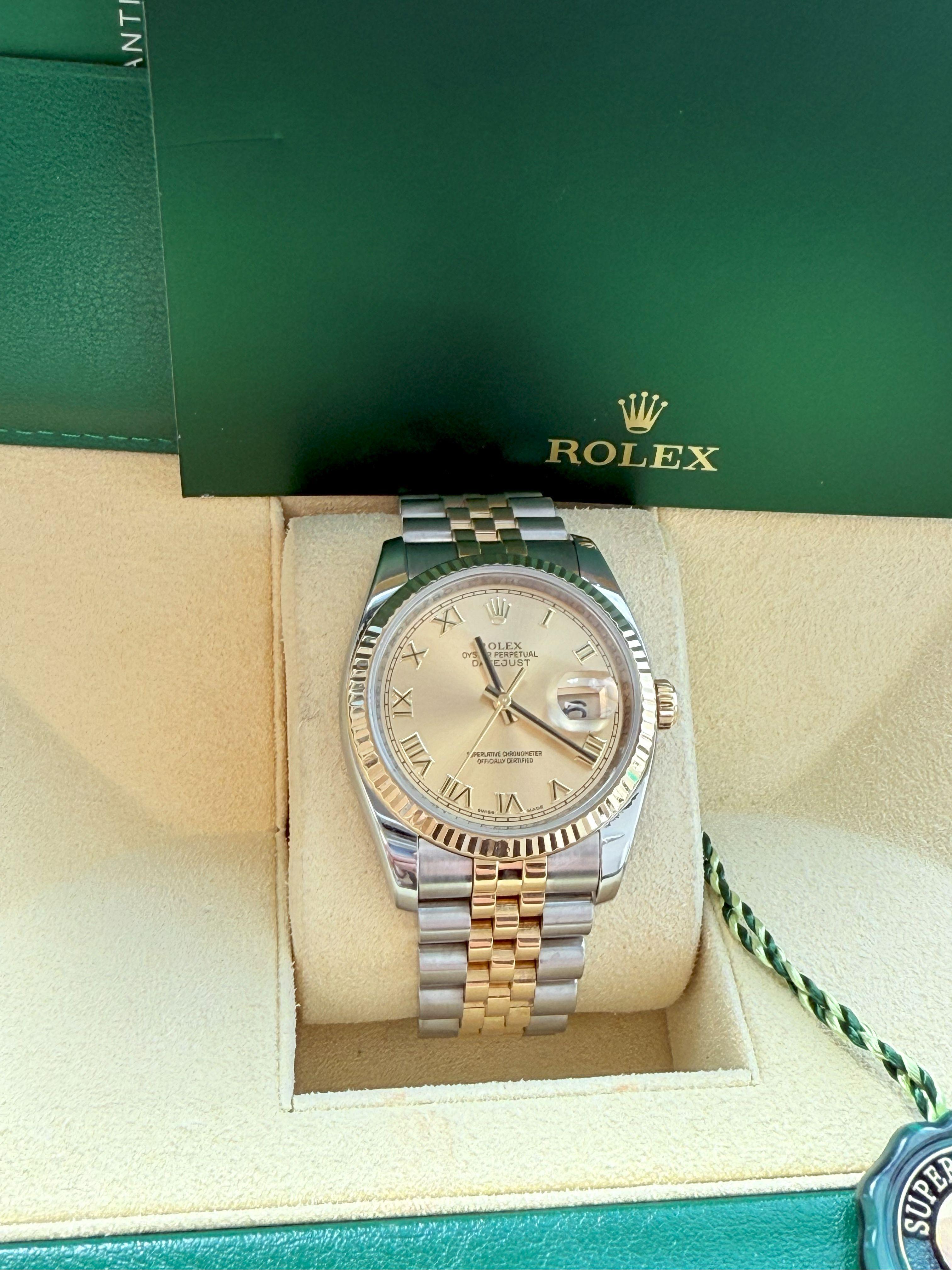 Rolex Datejust 36mm Acero Oro Amarillo Champán Esfera Romana Reloj Caballero 116233 en venta 5