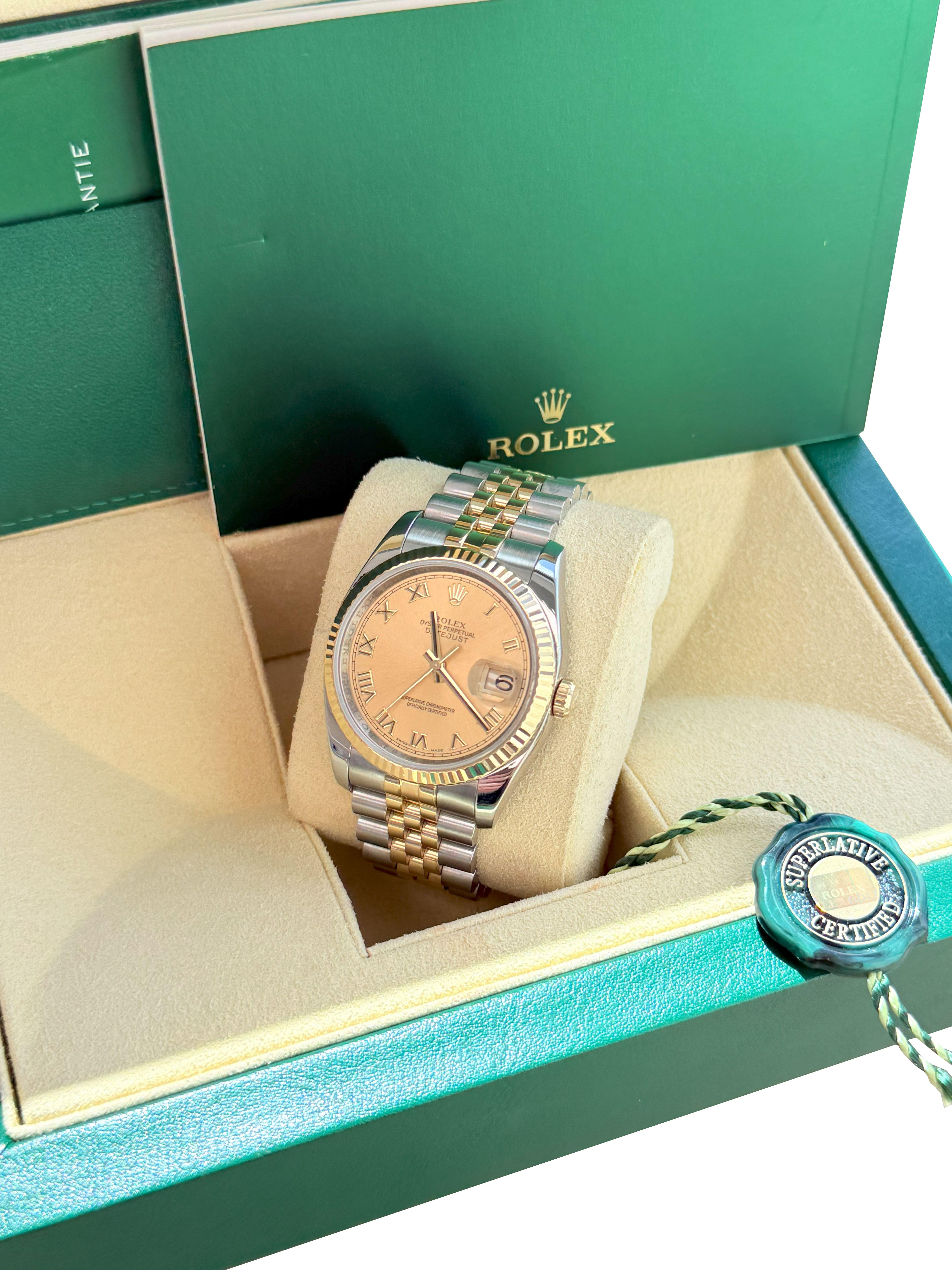 Rolex Datejust 36mm Acero Oro Amarillo Champán Esfera Romana Reloj Caballero 116233 en venta 6