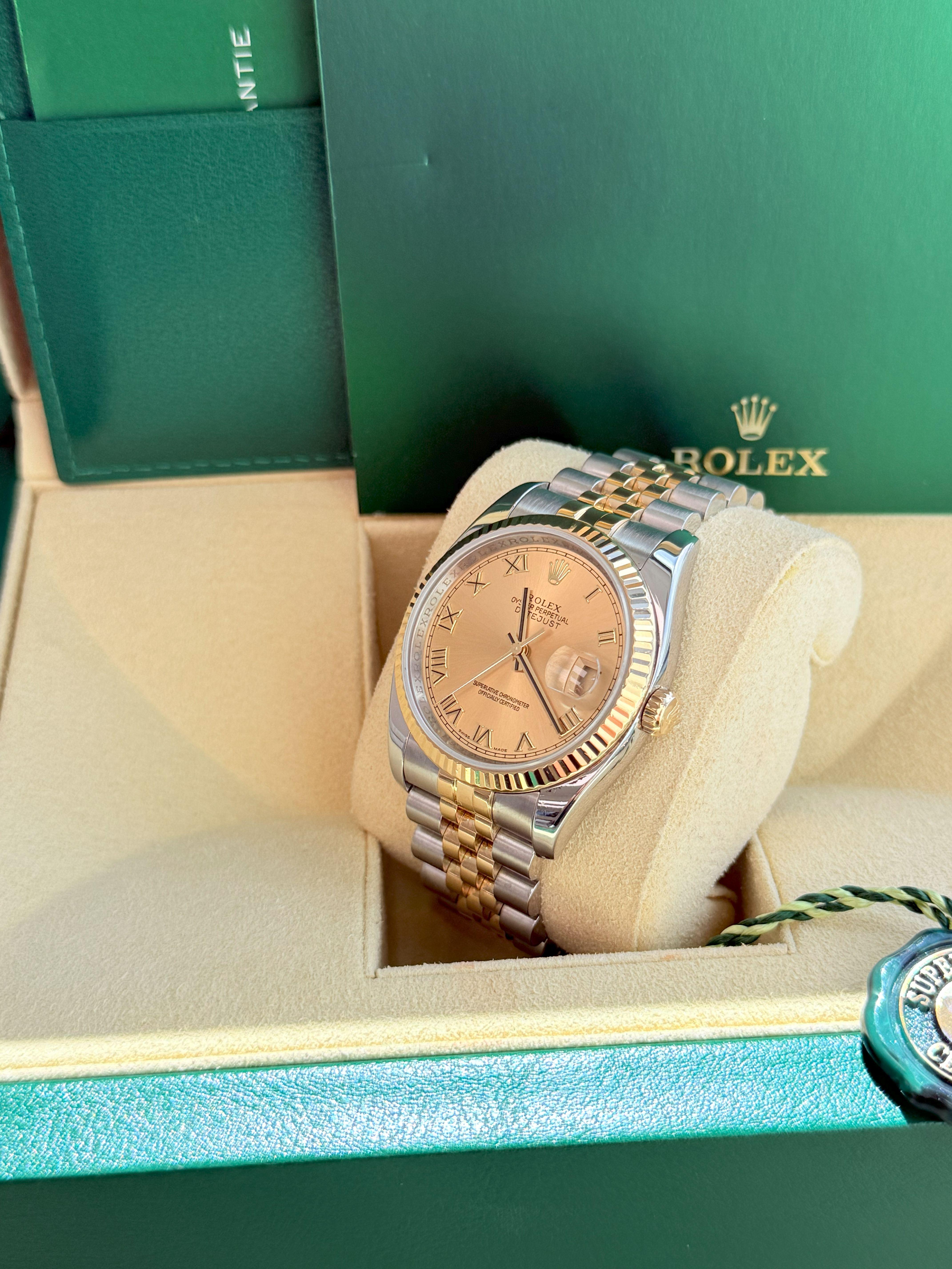 Rolex Datejust 36mm Acero Oro Amarillo Champán Esfera Romana Reloj Caballero 116233 en venta 7
