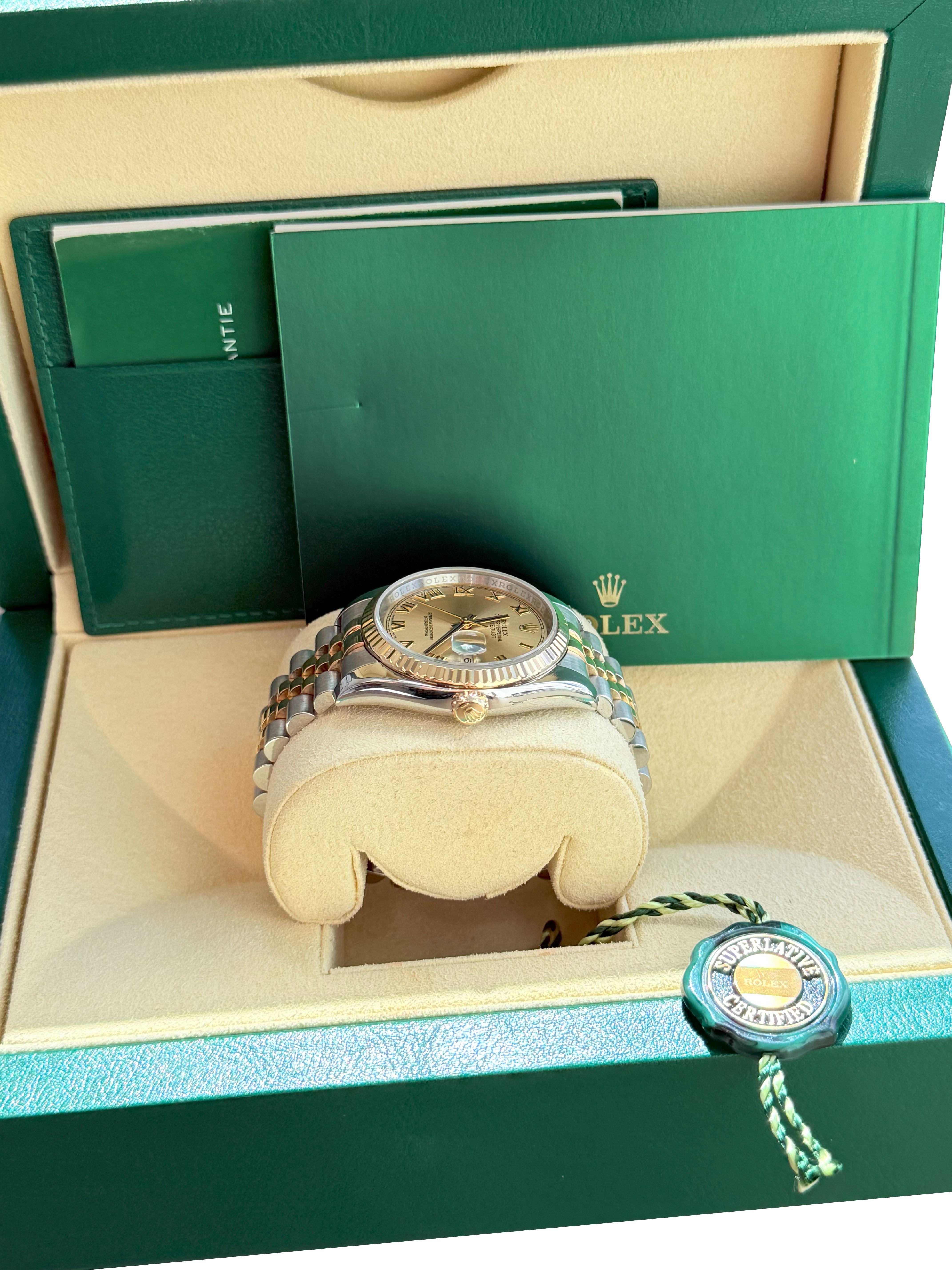 Rolex Datejust 36mm Acero Oro Amarillo Champán Esfera Romana Reloj Caballero 116233 en venta 8