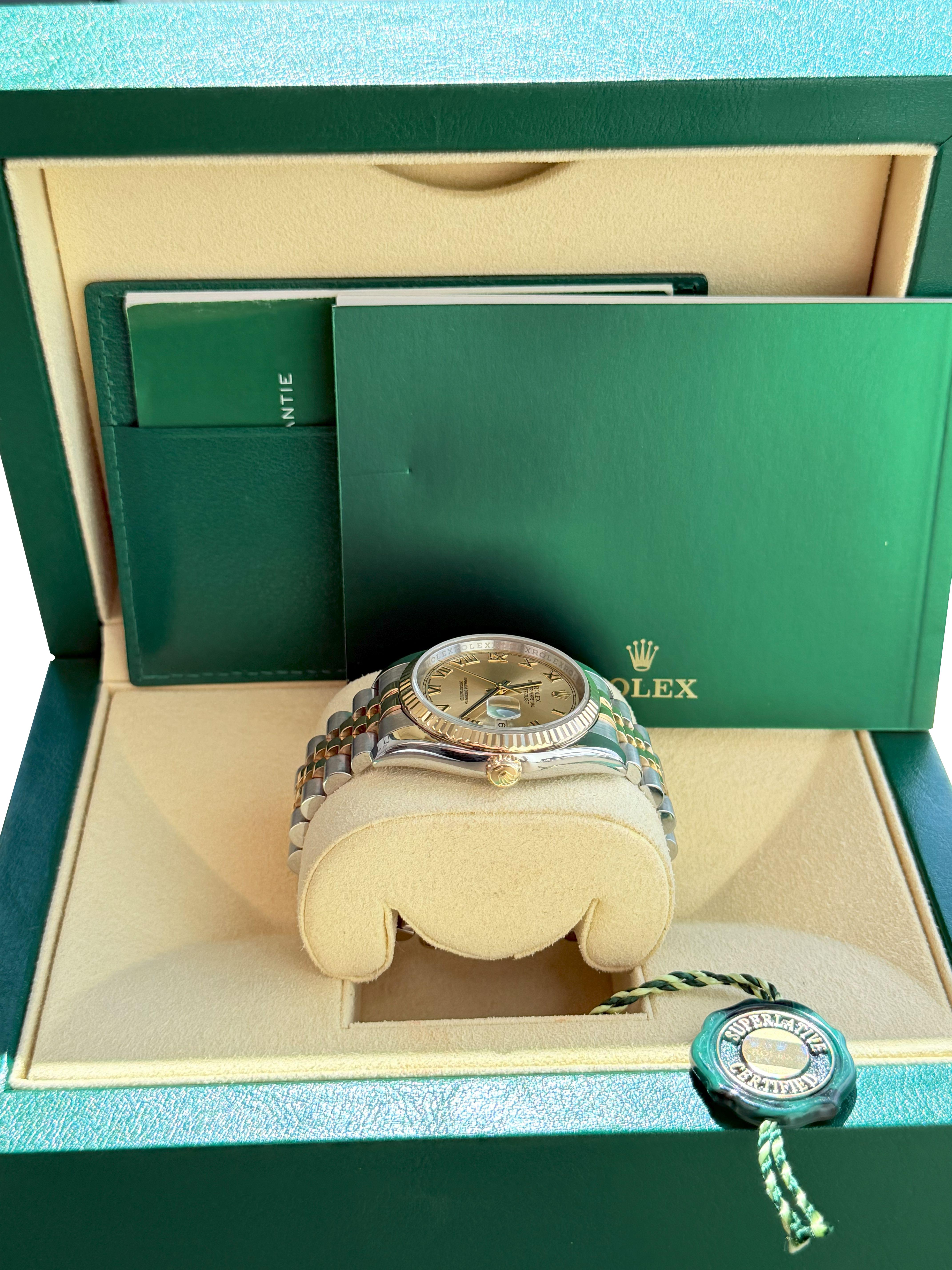 Rolex Datejust 36mm Acero Oro Amarillo Champán Esfera Romana Reloj Caballero 116233 en venta 9