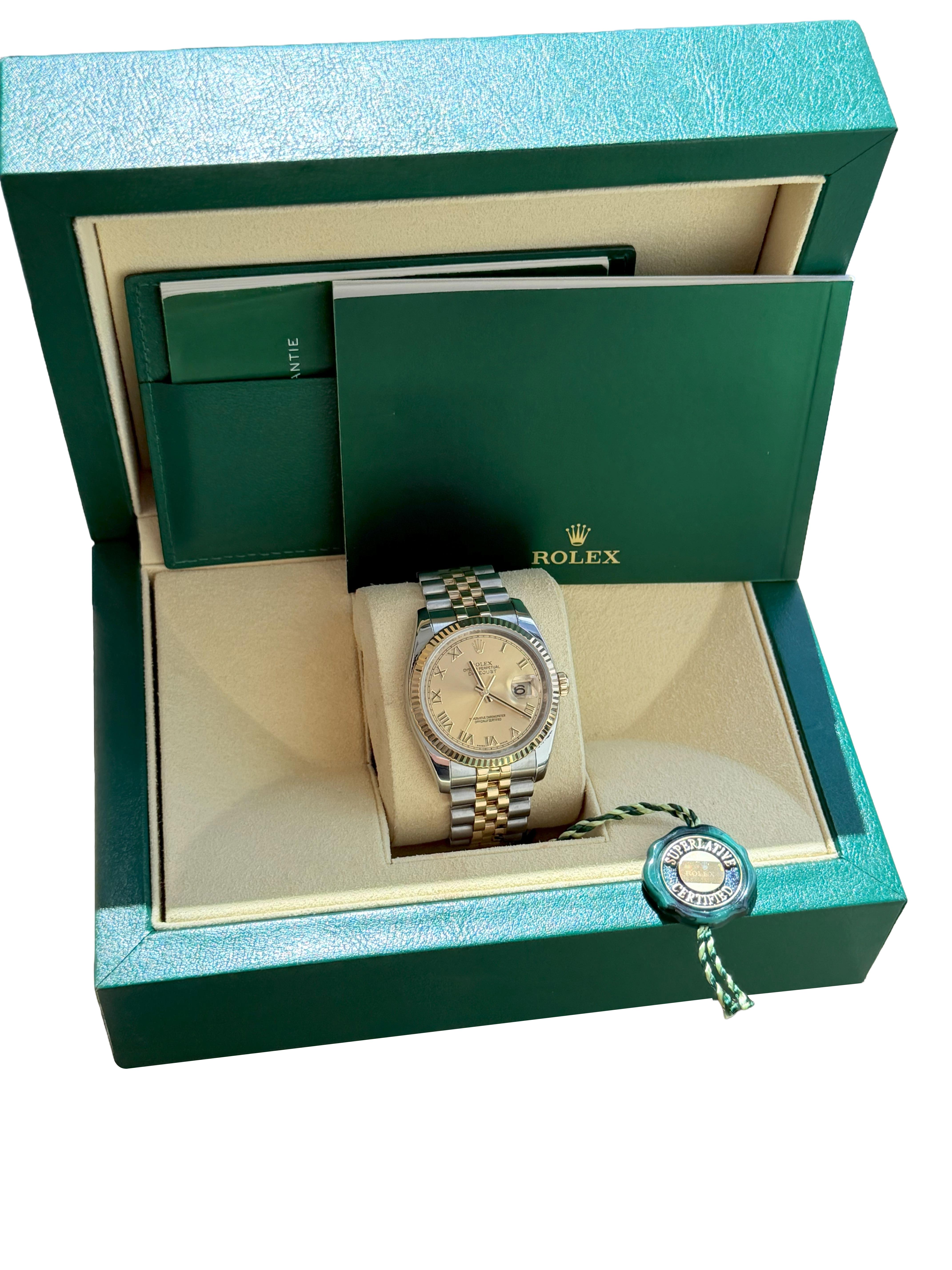 Femenino o masculino Rolex Datejust 36mm Acero Oro Amarillo Champán Esfera Romana Reloj Caballero 116233 en venta