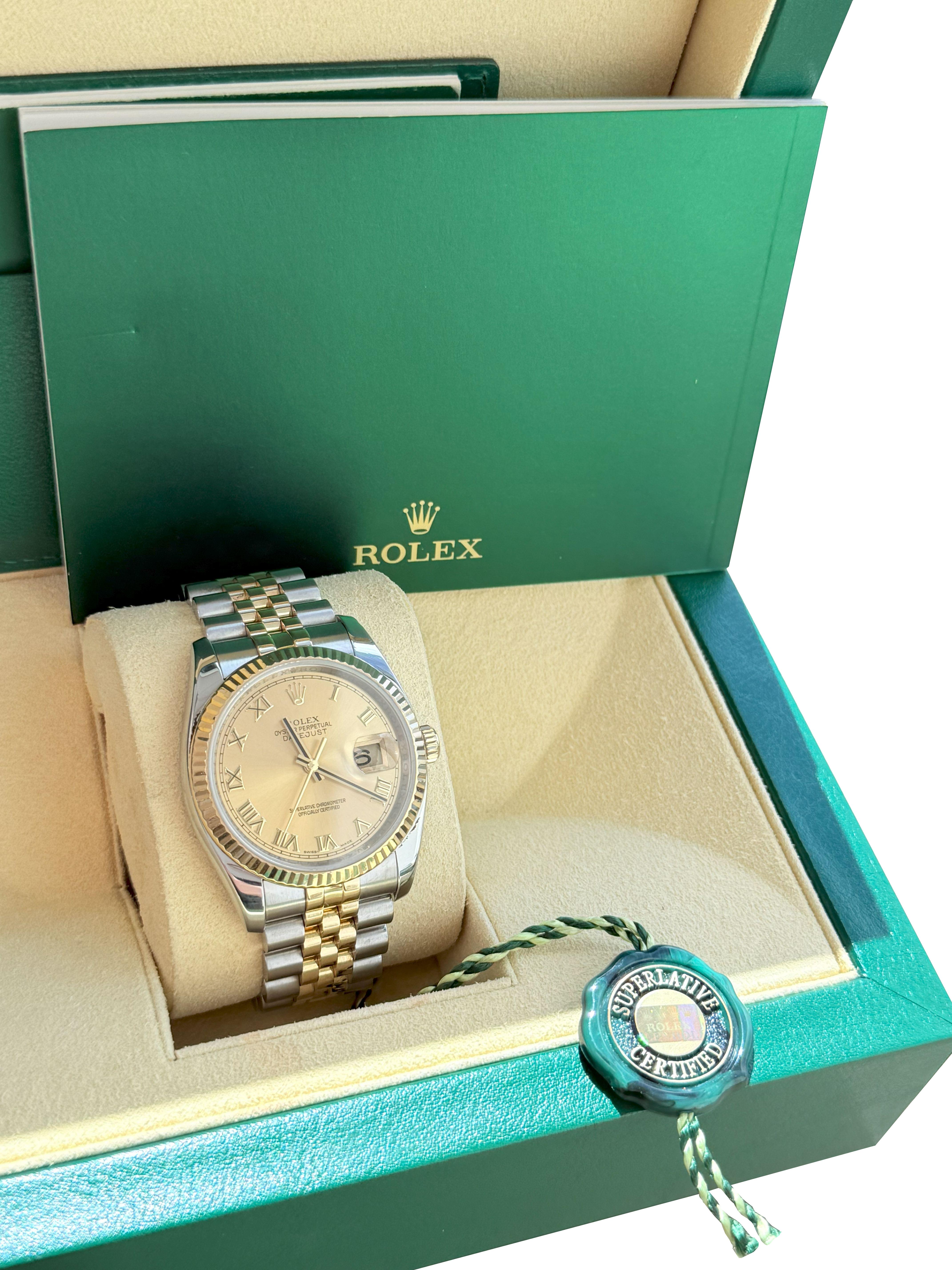 Rolex Datejust 36mm Acero Oro Amarillo Champán Esfera Romana Reloj Caballero 116233 en venta 2