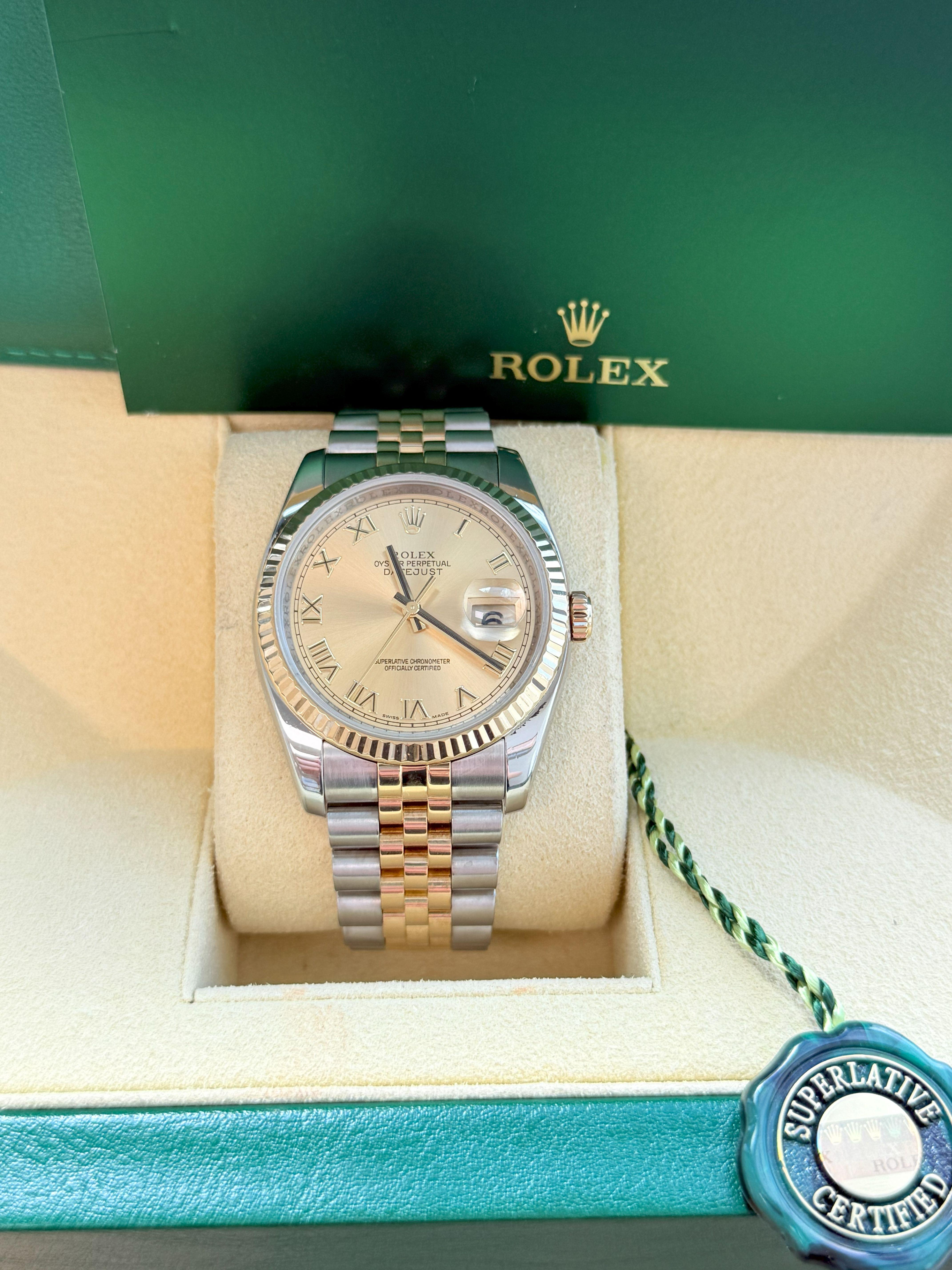 Rolex Datejust 36mm Acero Oro Amarillo Champán Esfera Romana Reloj Caballero 116233 en venta 4