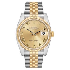 Rolex Datejust 36mm Steel Yellow Gold Champagne Roman Dial Mens Watch 116233