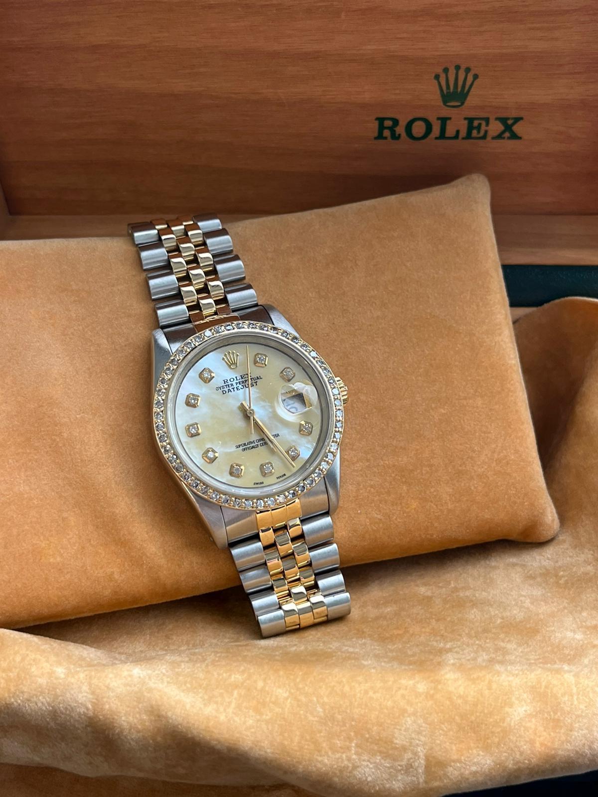 Taille ronde Rolex Montre Datejust 36 mm en acier, or jaune, avec cadran en diamants MOP, pour hommes 16233 en vente