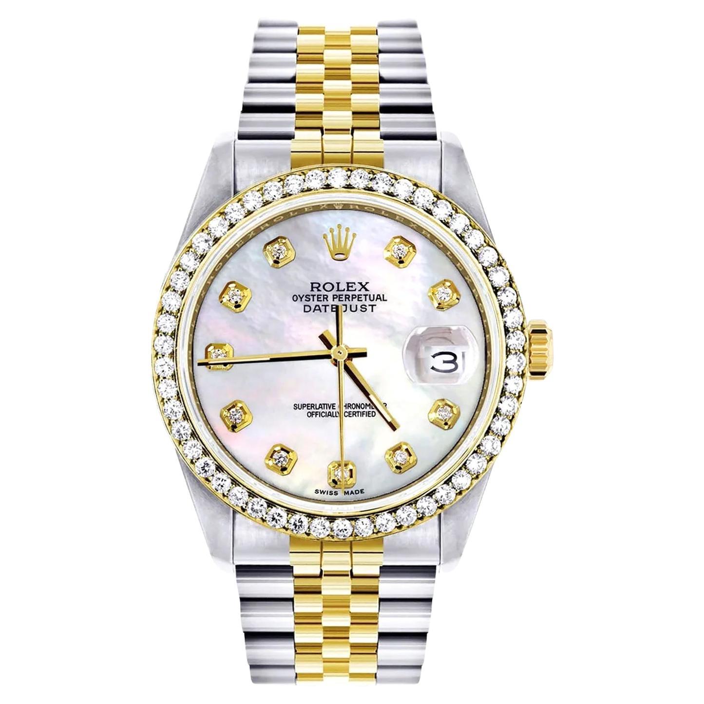 Rolex Datejust 36mm Stahl Gelbgold MOP Diamant Zifferblatt Lünette Herrenuhr 16233