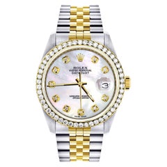 Rolex Datejust 36mm Steel Yellow Gold MOP Diamond Dial Bezel Mens Watch 16233