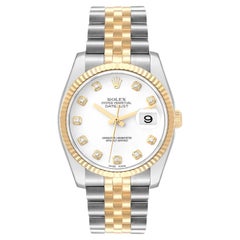 Rolex Datejust 36mm Steel Yellow Gold White Diamond Dial Men's Watch 116233