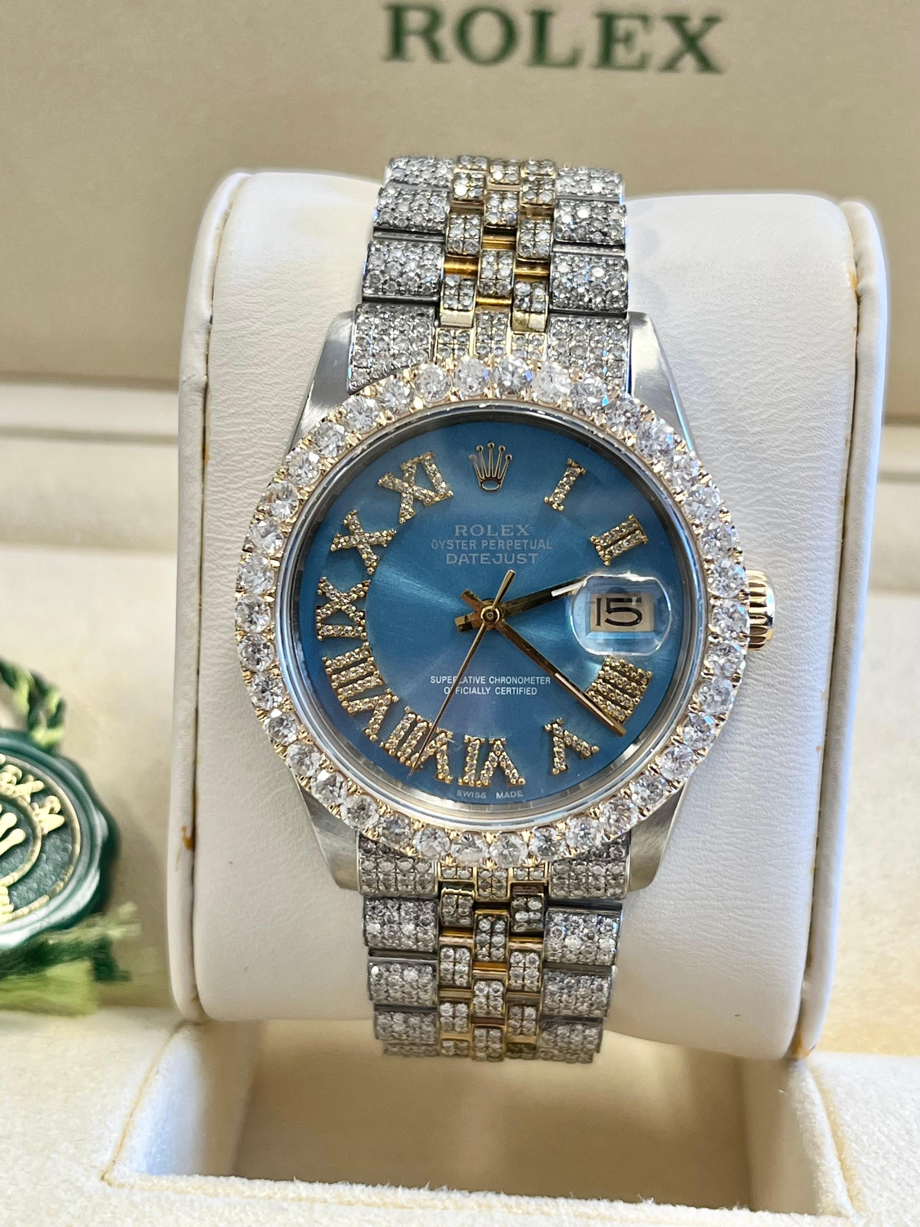 Rolex Datejust Tiffany Jubiläumsarmband mit blauem Zifferblatt und ausgeschnittenen Diamanten im Zustand „Hervorragend“ in Miami, FL