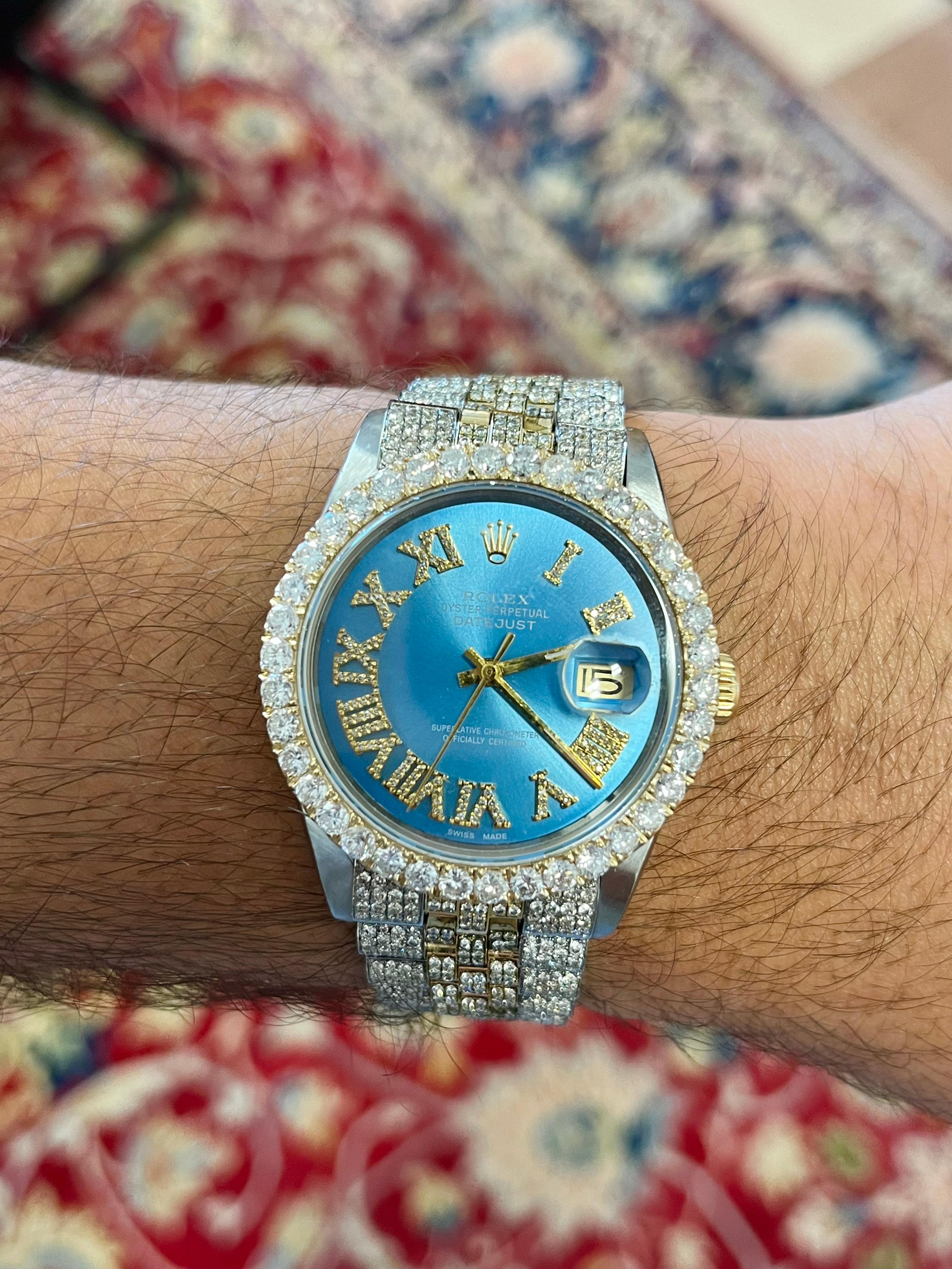 Women's or Men's Rolex Datejust Tiffany Blue Dial Full Diamond Iced Out Jubilee Bracelet
