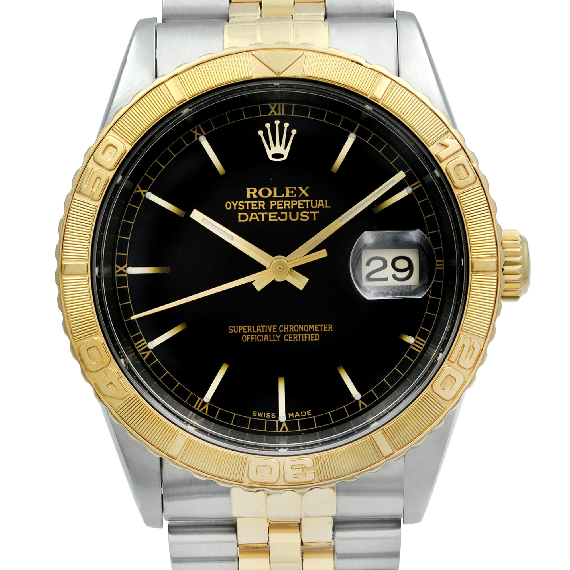 Pre-owned and has a Minor slack on the bracelet.  Turnogprah Rotating Bezel. Manufacturers box and papers are not included. Backed by a 1-year warranty provided by Chronostore.
Details:
Brand Rolex
Department Men
Model Number 16263
Model Rolex