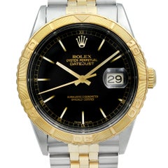 Rolex Datejust TurnOGraph Steel 18 Karat Yellow Gold Black Dial Mens Watch 16263