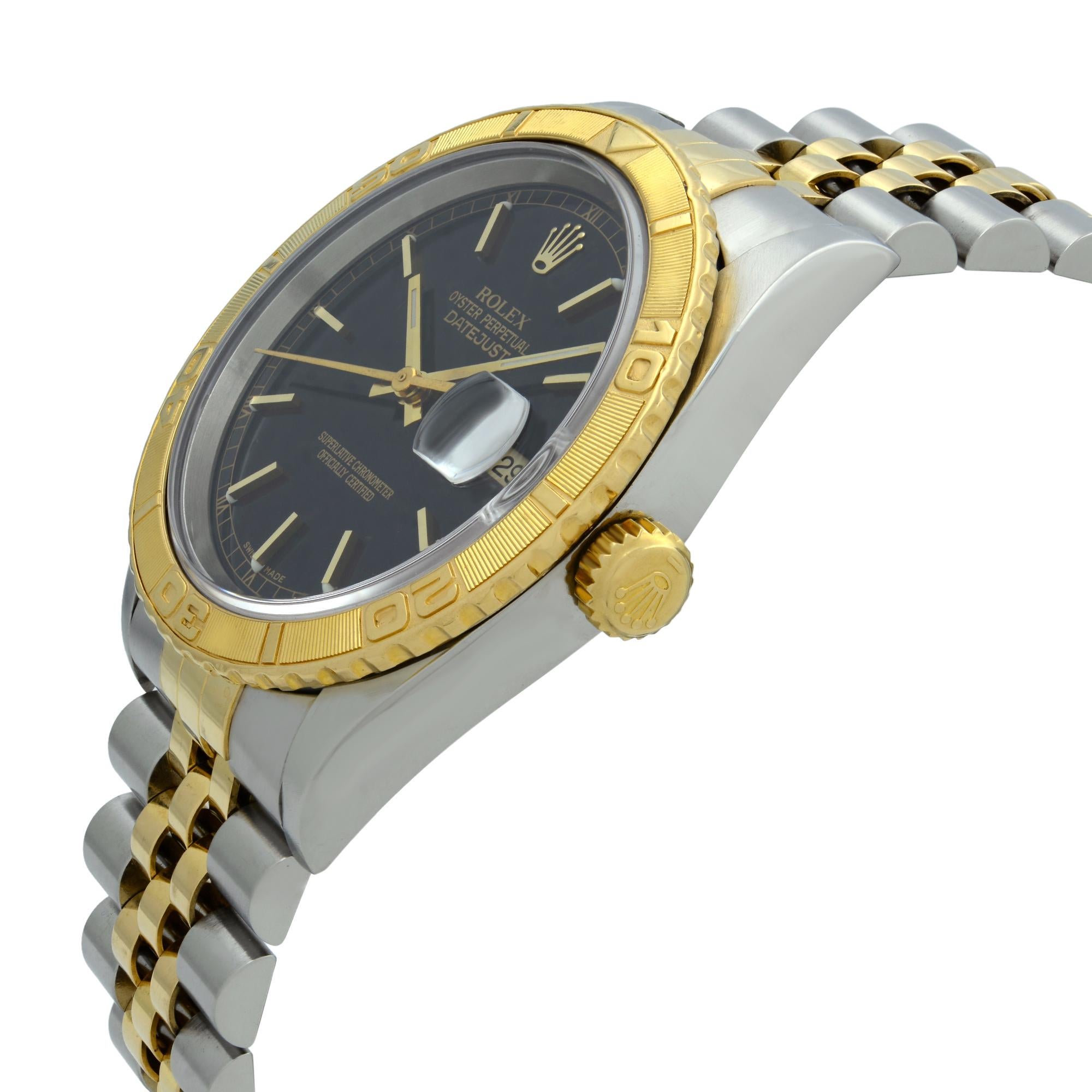 Rolex Datejust TurnOGraph Steel 18 Karat Yellow Gold Black Dial Mens Watch 16263 In Excellent Condition In New York, NY