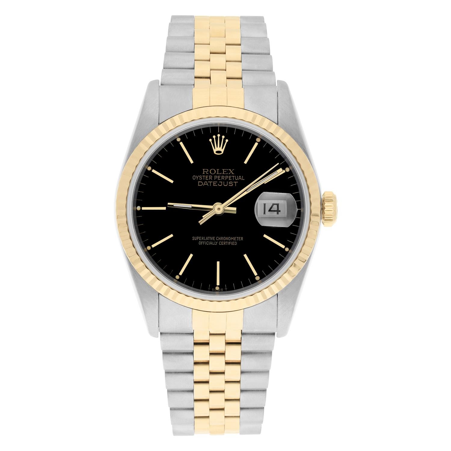 This watch has been professionally polished, serviced and is in excellent overall condition. There are absolutely no visible scratches or blemishes. Model features quick-set movement. Authenticity guaranteed! The sale comes with a new style Rolex